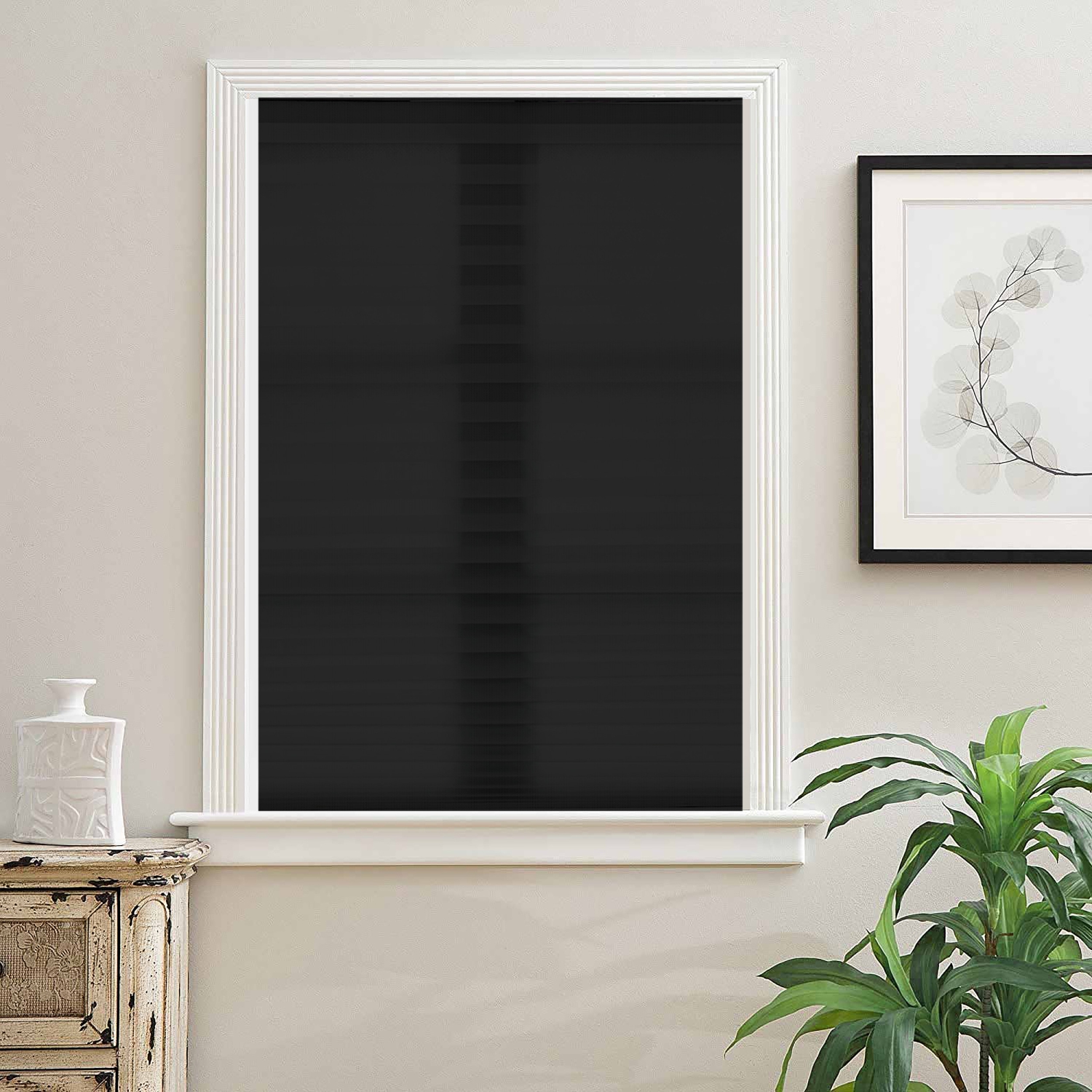 Biltek Cut-to-Size Light Filtering Pleated Fabric Shades, Cordless Fabric Window Privacy Shades - 48" W x 72" H, White or Black