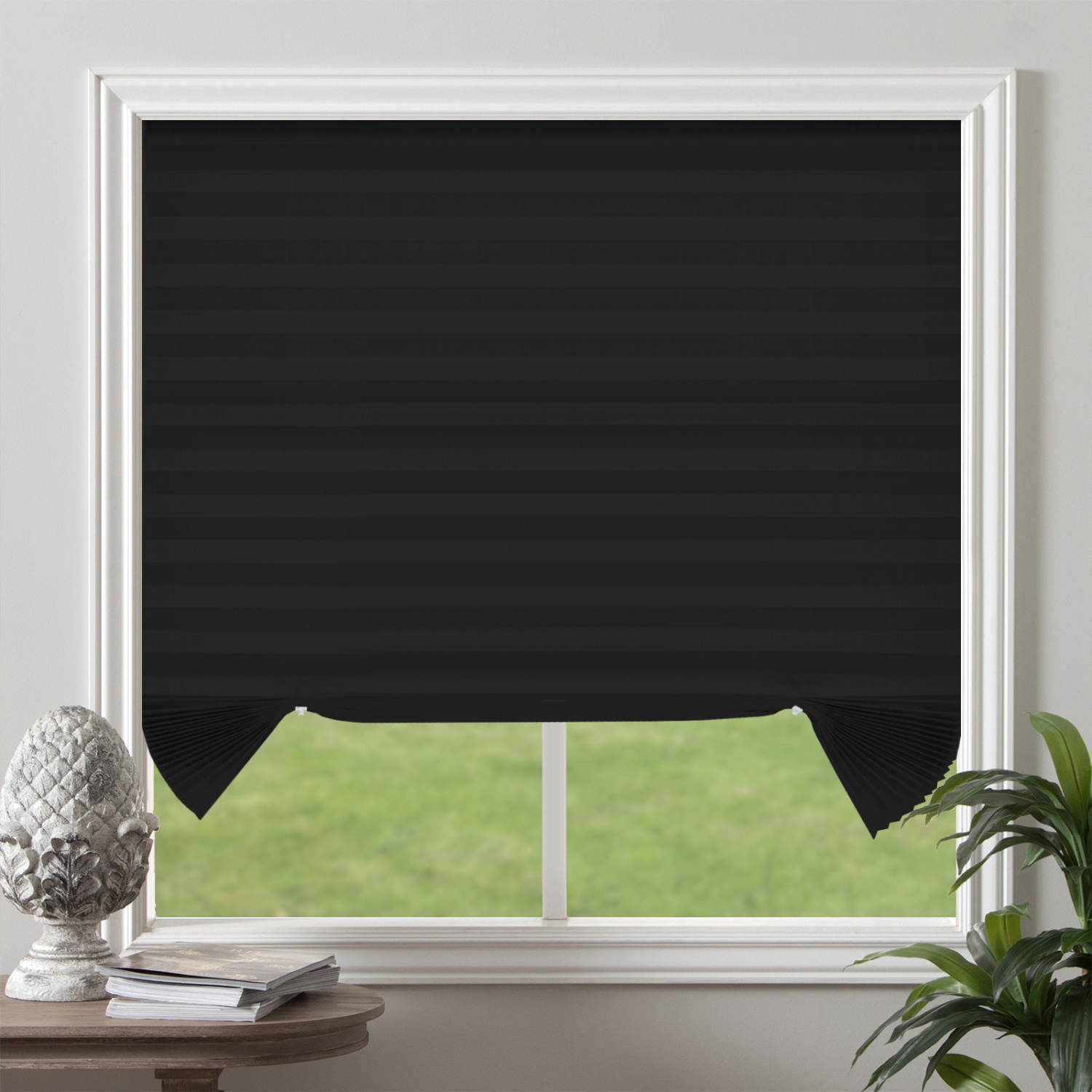 Biltek Cut-to-Size Light Filtering Pleated Fabric Shades, Cordless Fabric Window Privacy Shades - 48" W x 72" H, White or Black