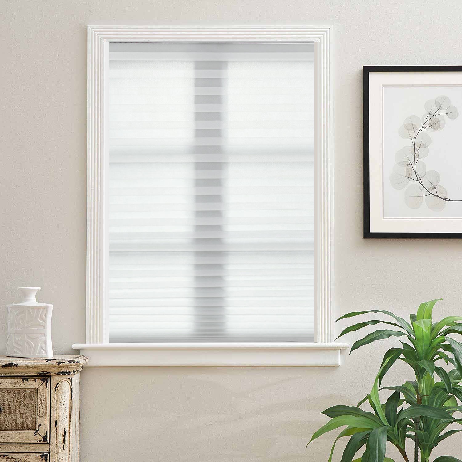 Biltek Cut-to-Size Light Filtering Pleated Fabric Shades, Cordless Fabric Window Privacy Shades - 48" W x 72" H, White or Black