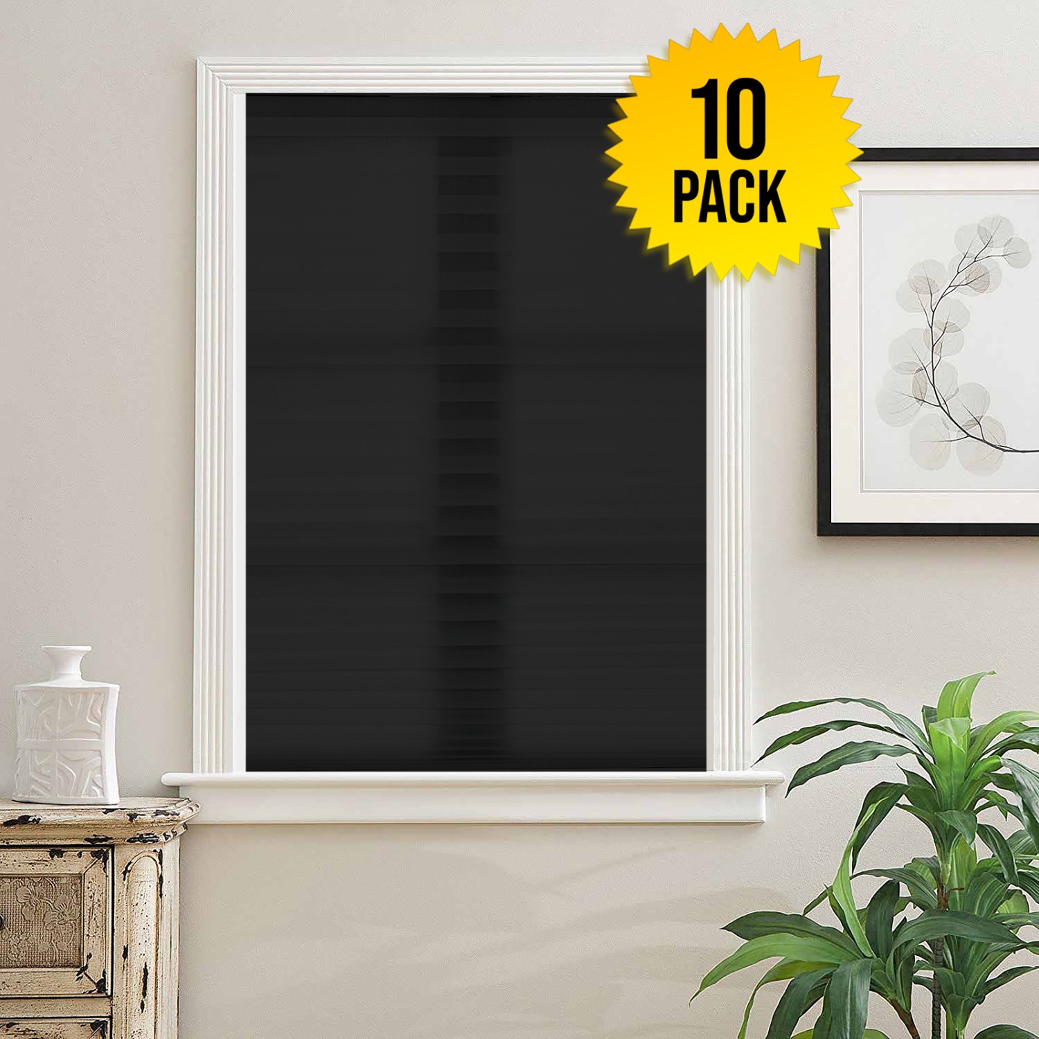 Biltek Cut-to-Size Light Filtering Pleated Fabric Shades, Cordless Fabric Window Privacy Shades - 48" W x 72" H, White or Black
