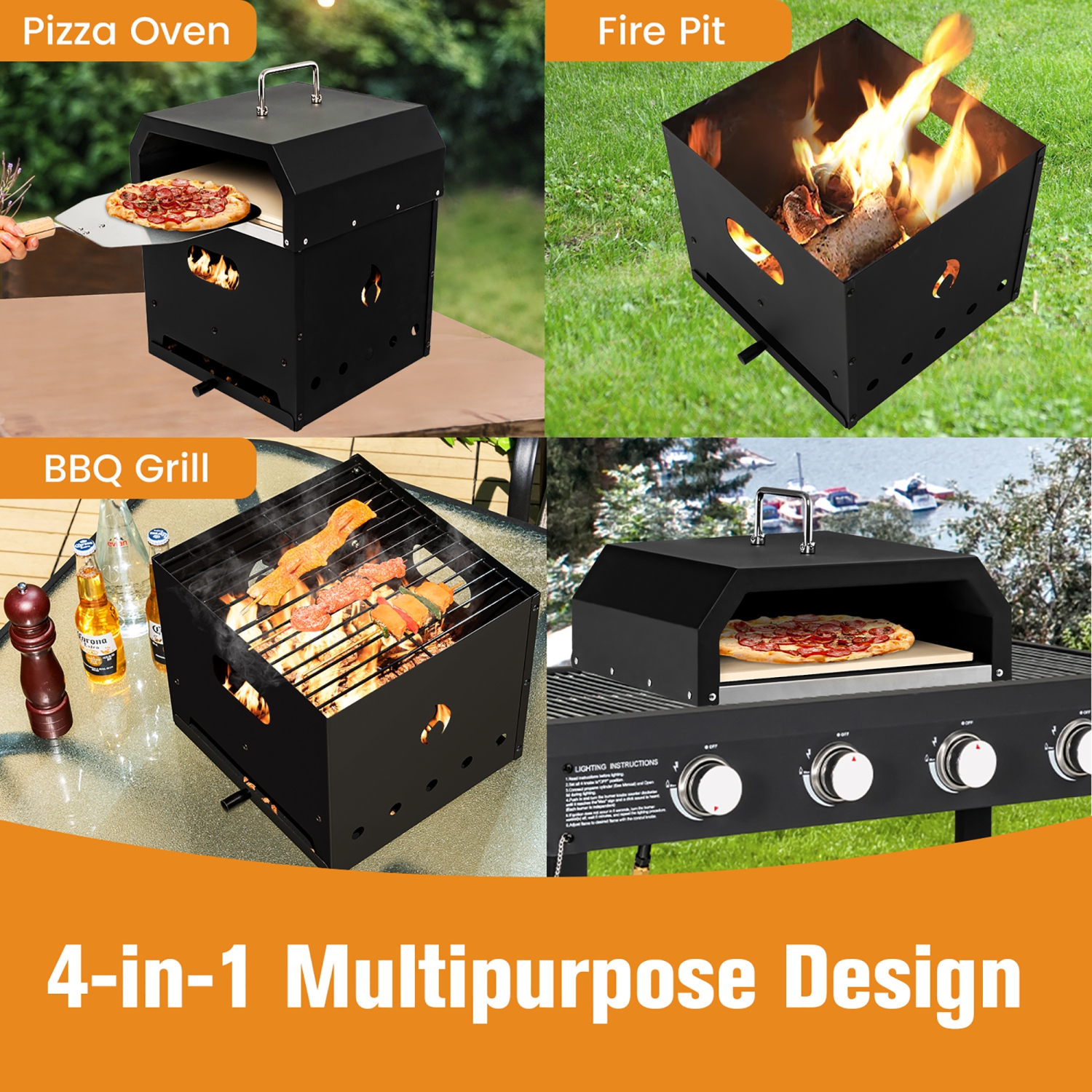 Costway 4-in-1 Multipurpose Outdoor Pizza Oven Wood Fired 2-Layer Detachable Oven