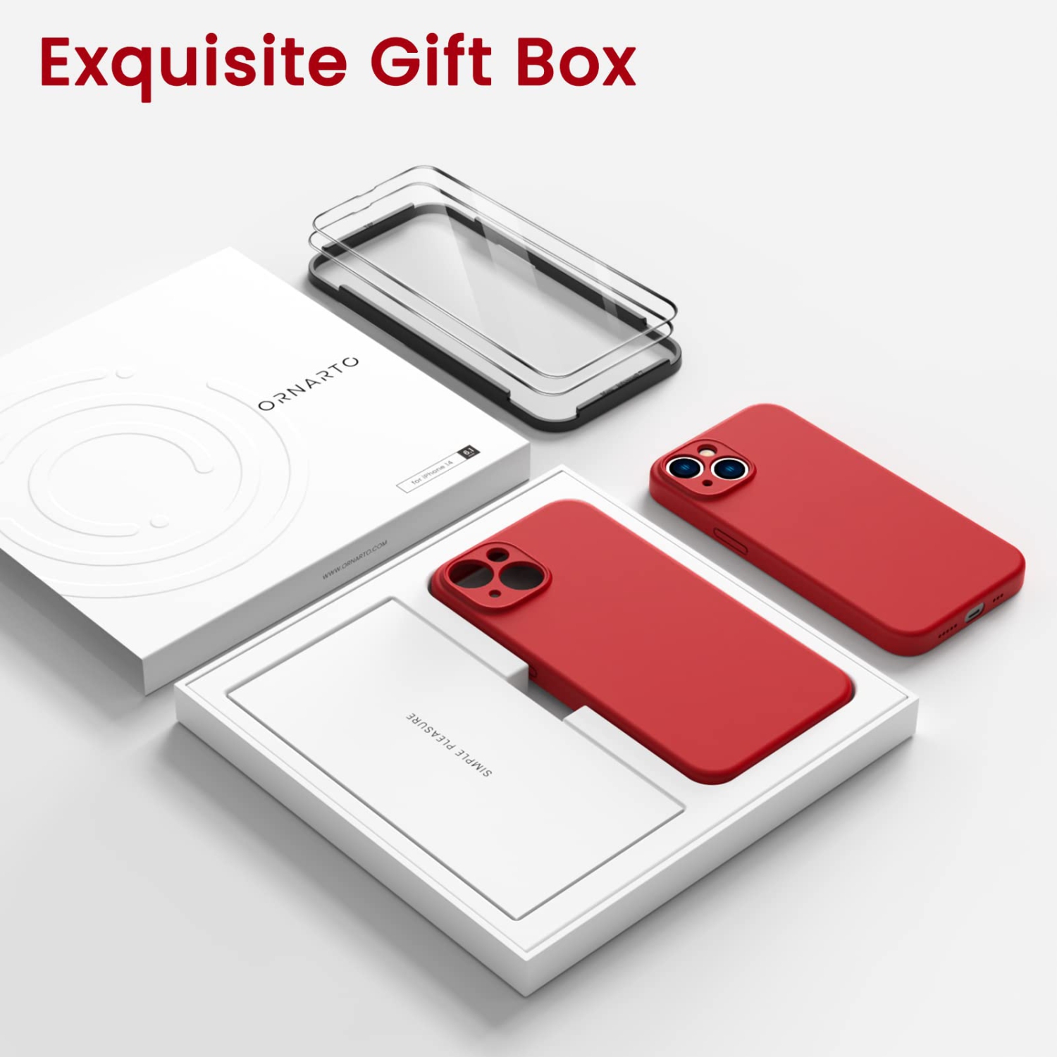 ORNARTO Compatible with iPhone 14 Case, with 2 x Screen Protector Liquid Silicone Gel Rubber Cover Full Body Shockproof Pr