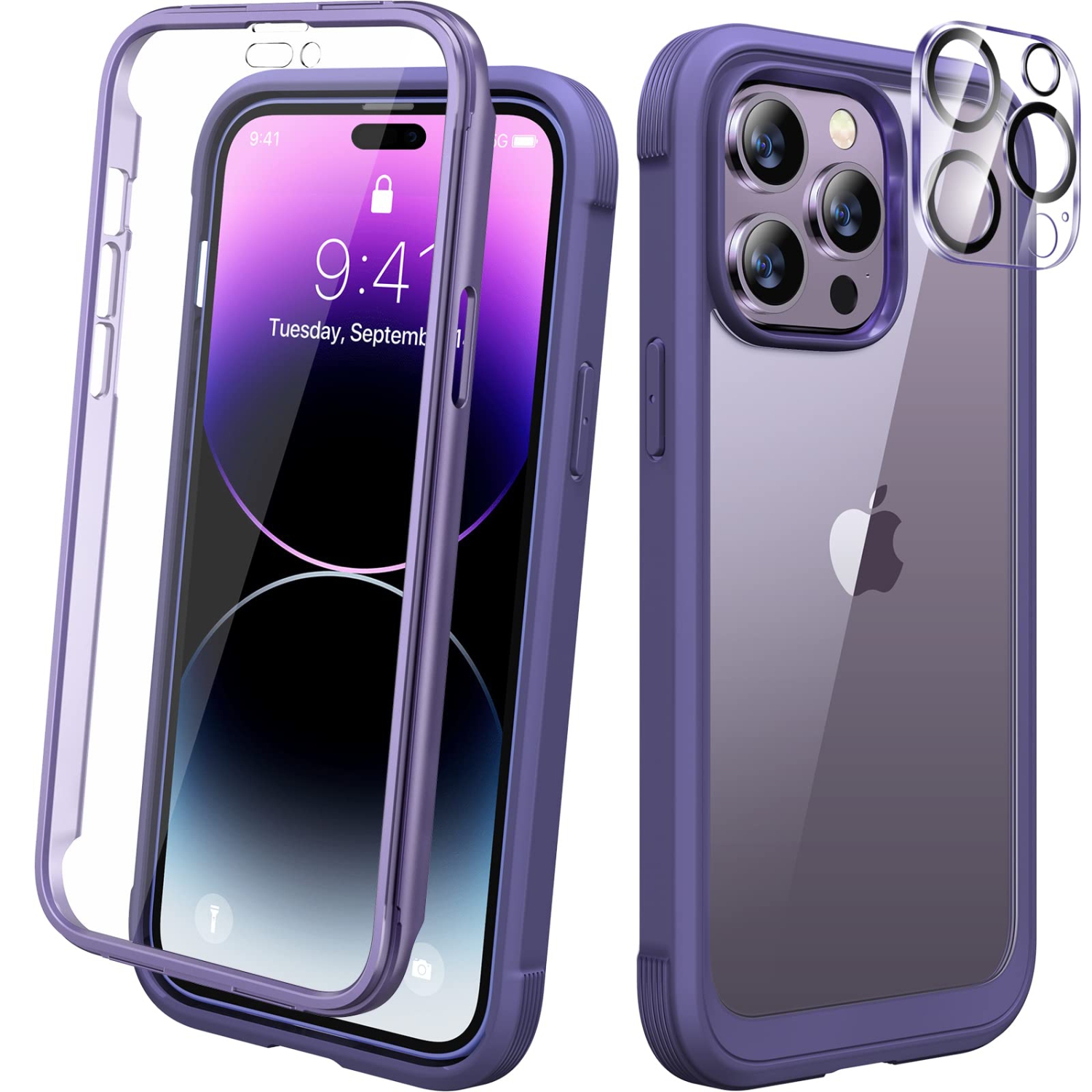 Diaclara Designed for iPhone 14 Pro Case, 360° Full Body Case with Built-in Touch Sensitive Screen Protector + 2 Camera Lens