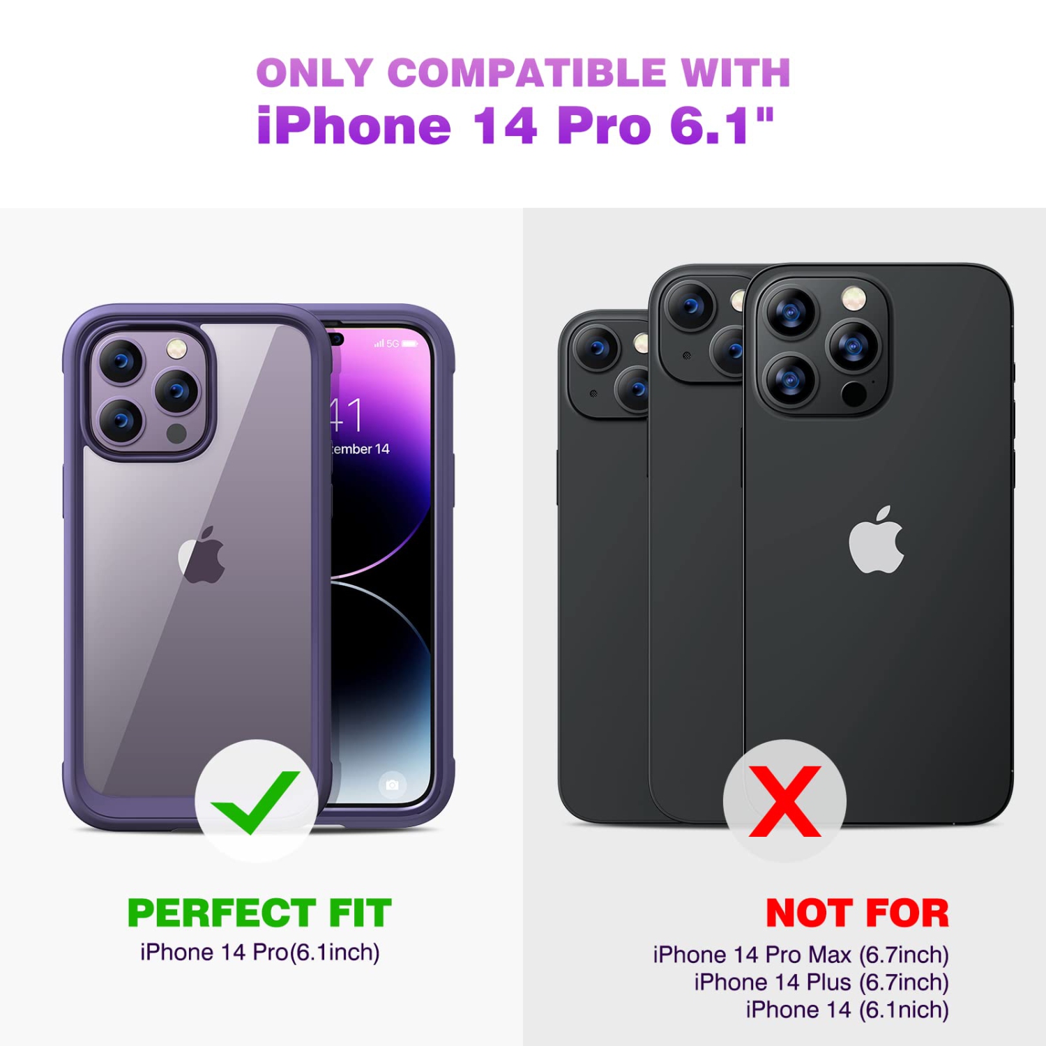 Diaclara Designed for iPhone 14 Pro Case, 360° Full Body Case with Built-in Touch Sensitive Screen Protector + 2 Camera Lens