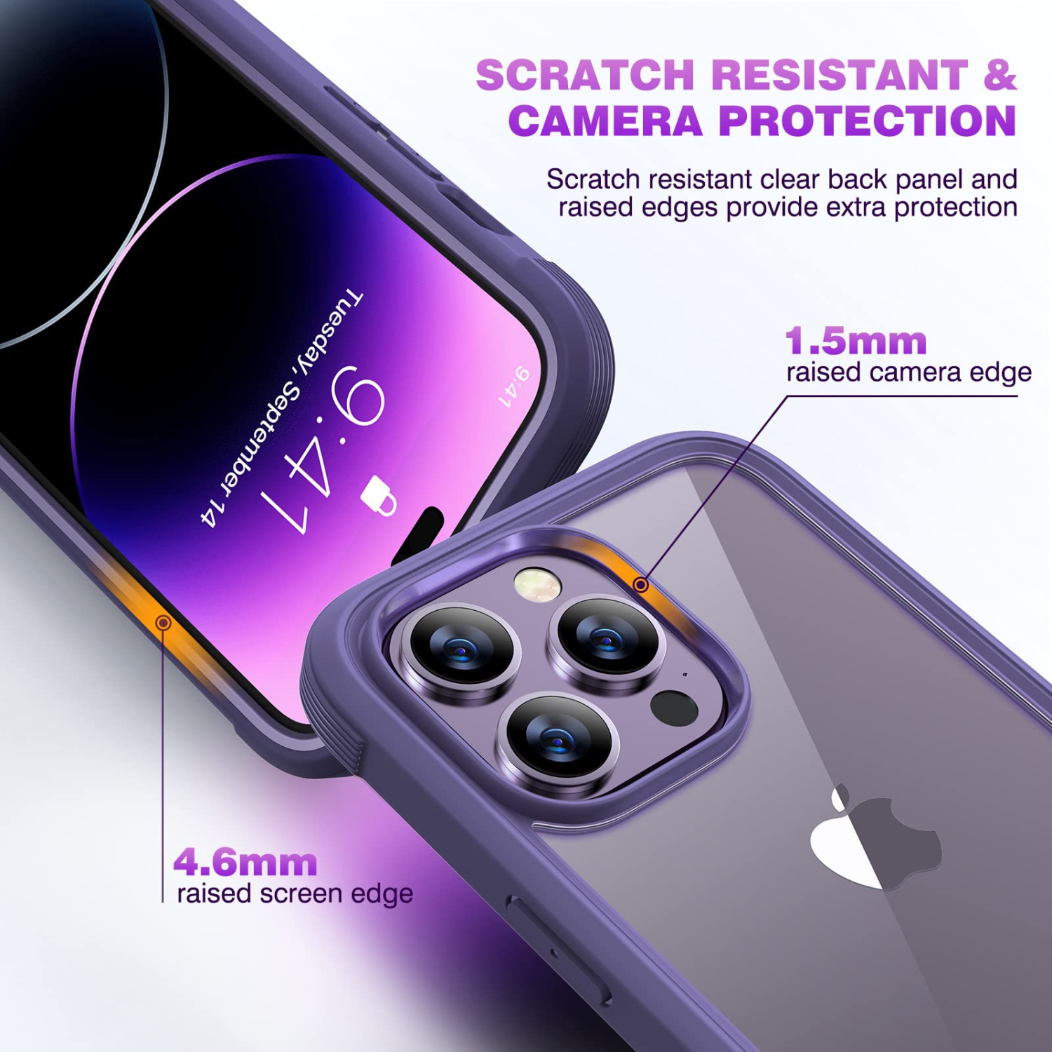 Diaclara Designed for iPhone 14 Pro Case, 360° Full Body Case with Built-in Touch Sensitive Screen Protector + 2 Camera Lens