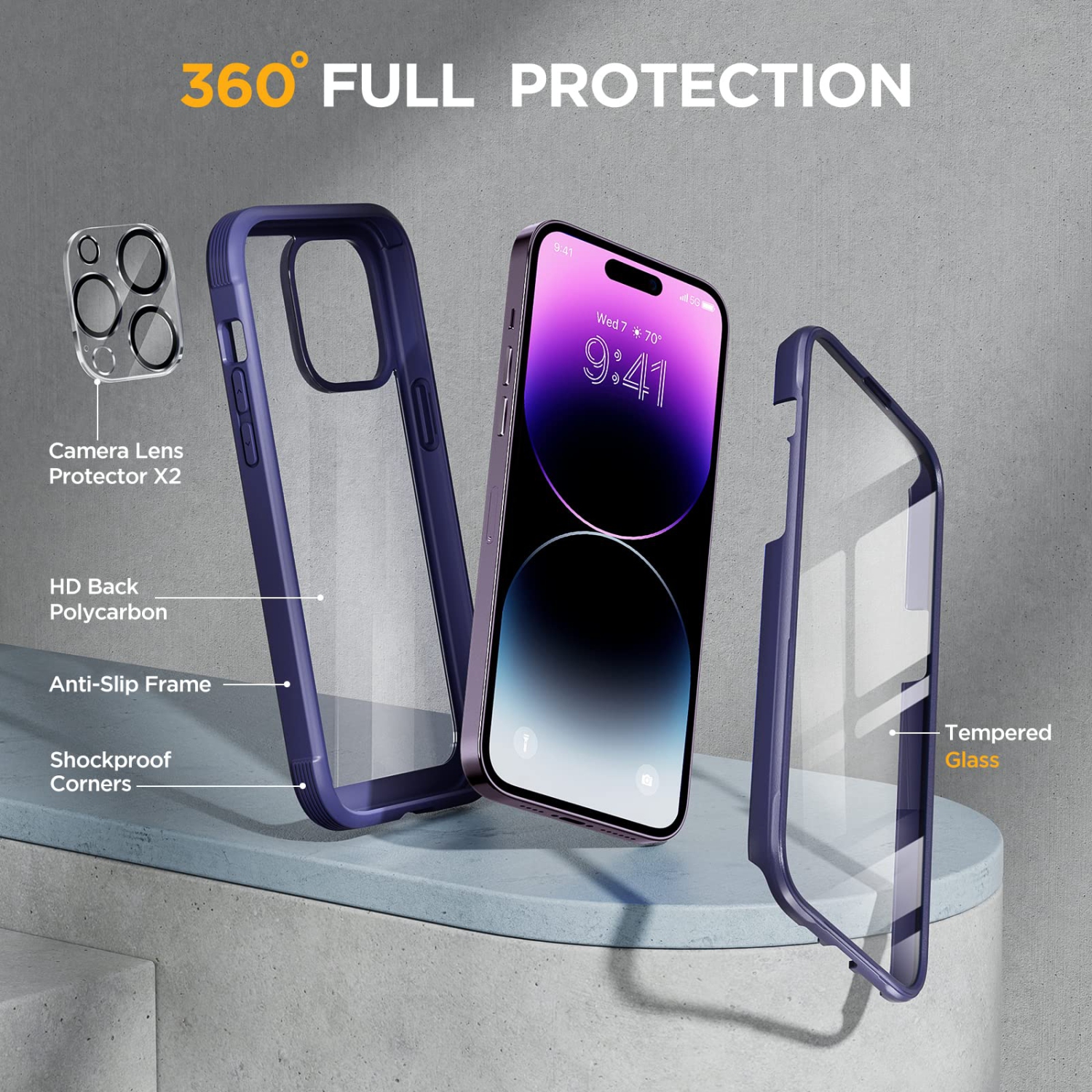 Miracase Glass Series Designed for iPhone 14 Pro Max Case 6.7 Inch, 2022 Newest Full Body Bumper Case with Built-in 9H Tem