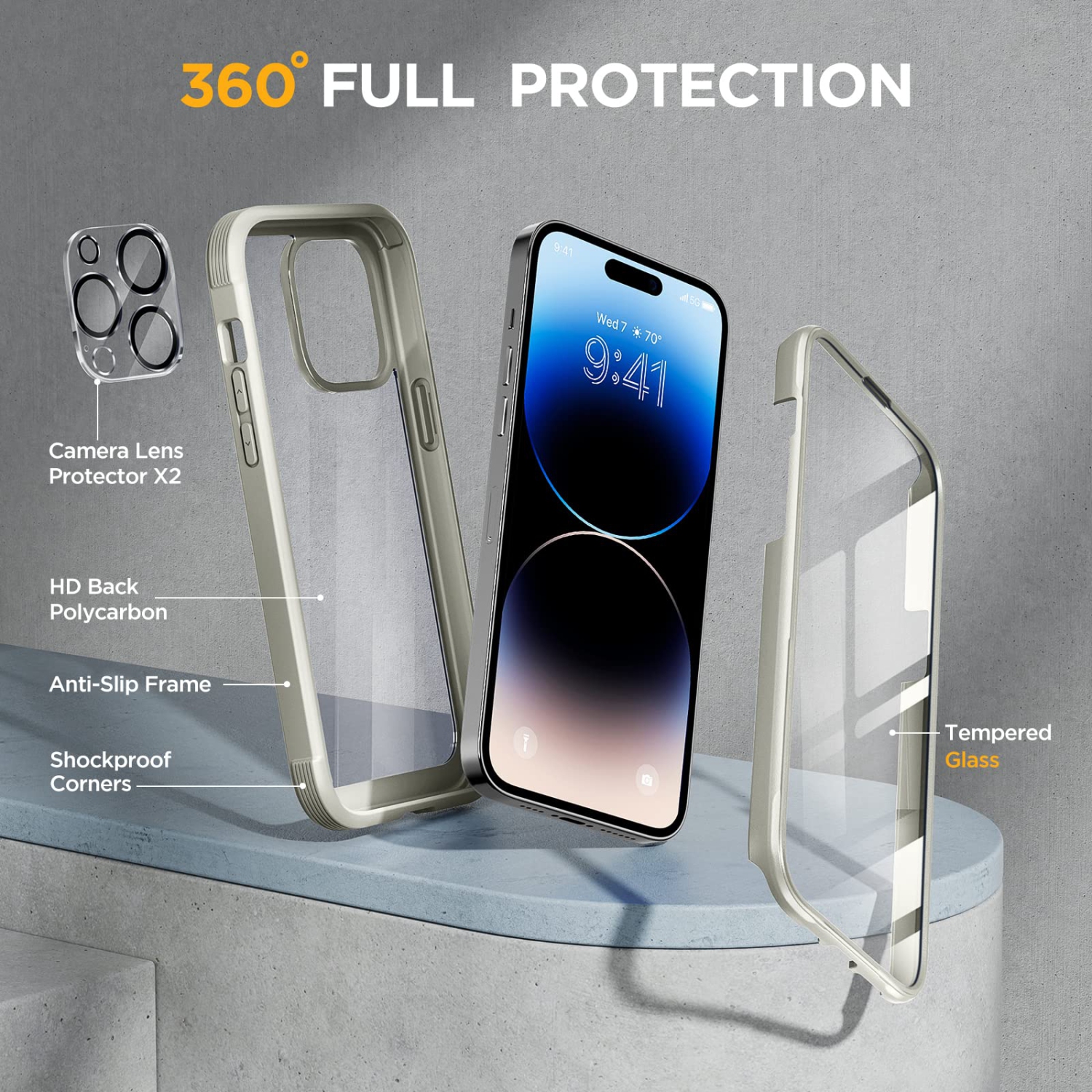 Miracase Glass Series Designed for iPhone 14 Pro Max Case 6.7 Inch, 2022 Newest Full Body Bumper Case with Built-in 9H Tem