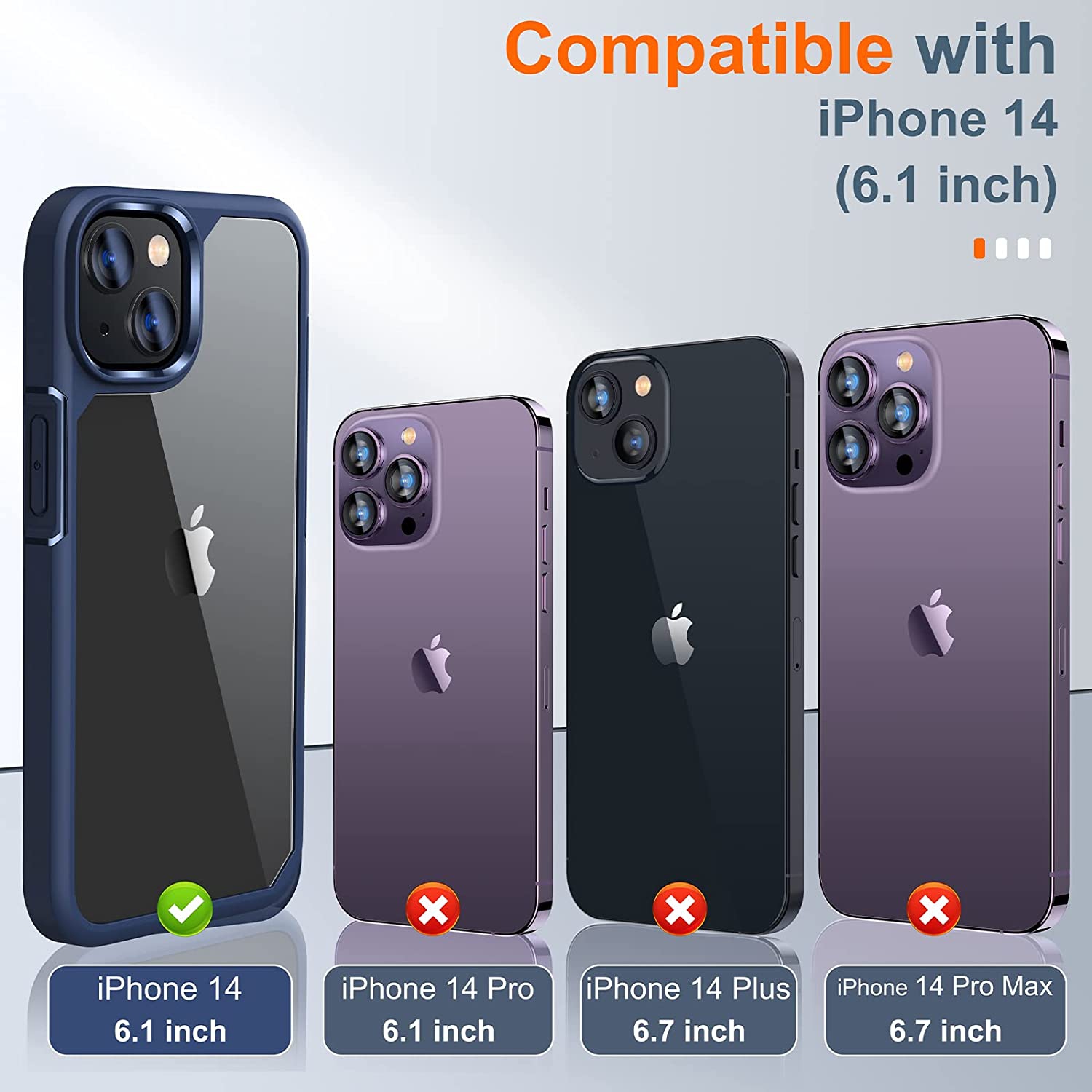 [5 in 1] Designed for iPhone 14 Case with 2 Pack Tempered Glass Screen Protector + 2 Pack Camera Lens Protector, [Military G