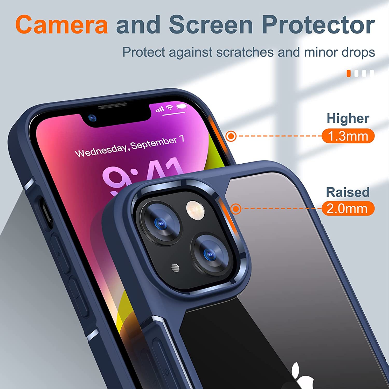 [5 in 1] Designed for iPhone 14 Case with 2 Pack Tempered Glass Screen Protector + 2 Pack Camera Lens Protector, [Military G