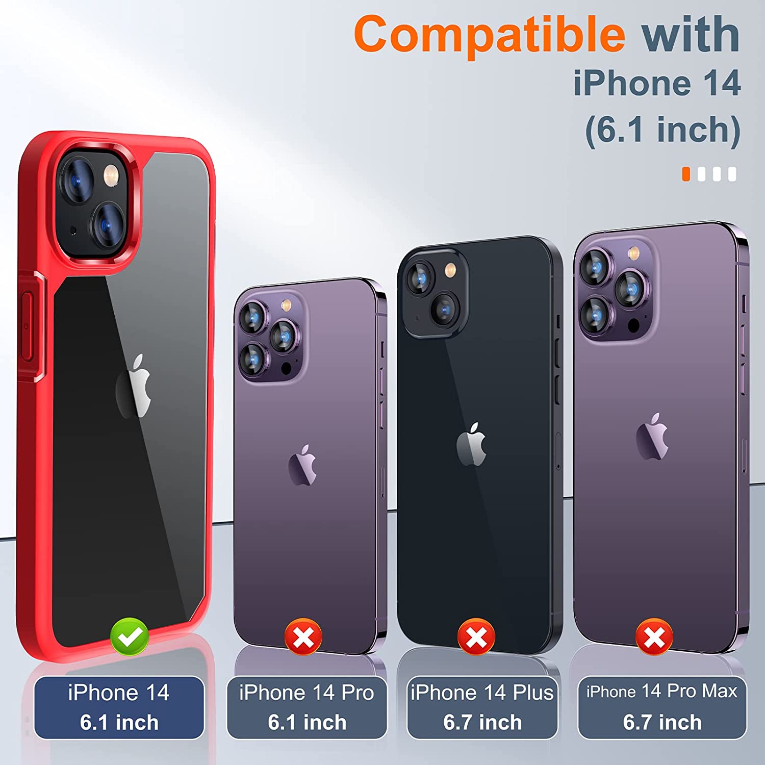 [5 in 1] Designed for iPhone 14 Case with 2 Pack Tempered Glass Screen Protector + 2 Pack Camera Lens Protector, [Military G