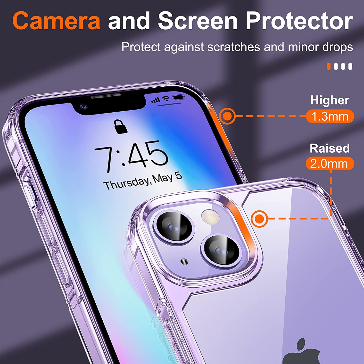 [5 in 1] Designed for iPhone 14 Case with 2 Pack Tempered Glass Screen Protector + 2 Pack Camera Lens Protector, [Military G