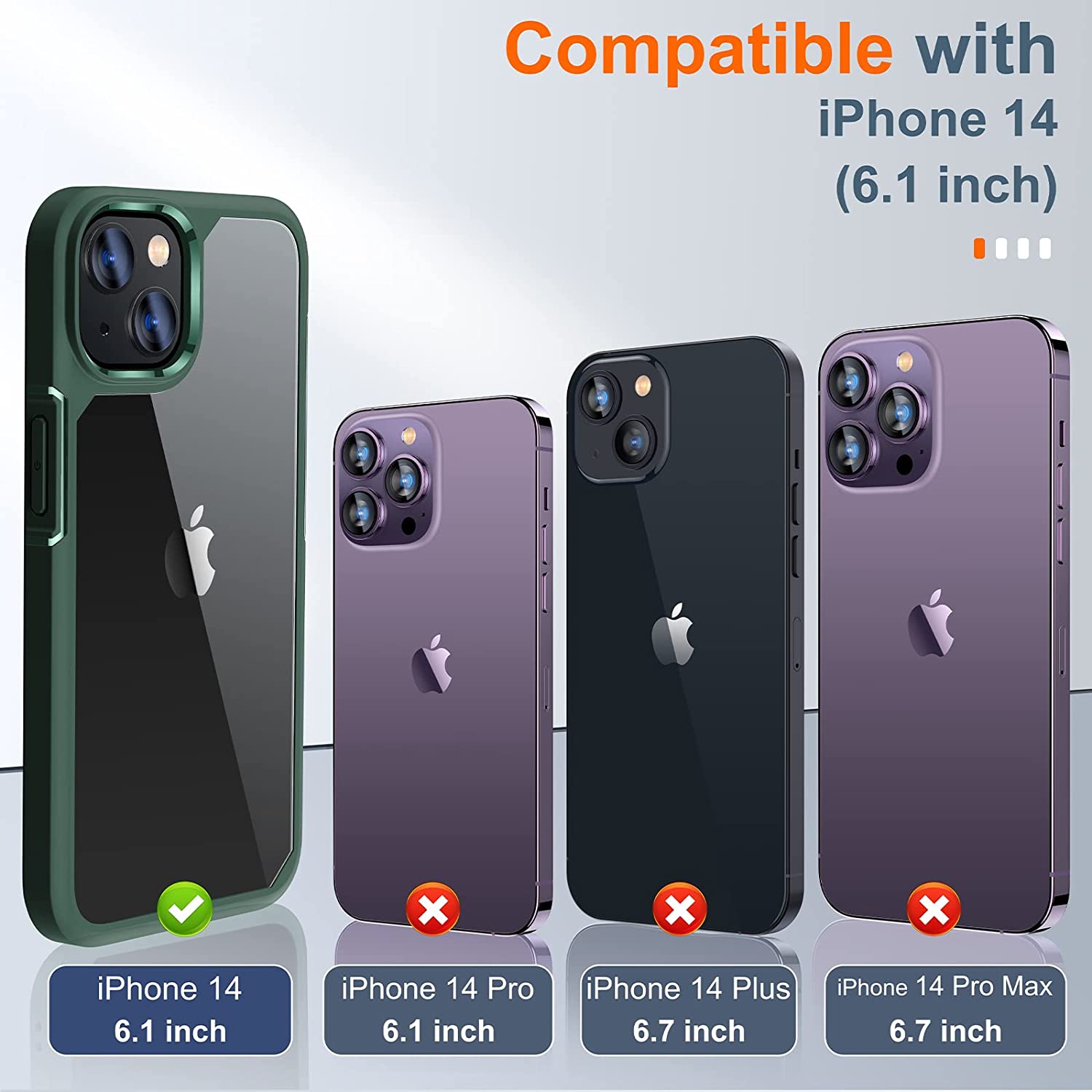 [5 in 1] Designed for iPhone 14 Case with 2 Pack Tempered Glass Screen Protector + 2 Pack Camera Lens Protector, [Military G