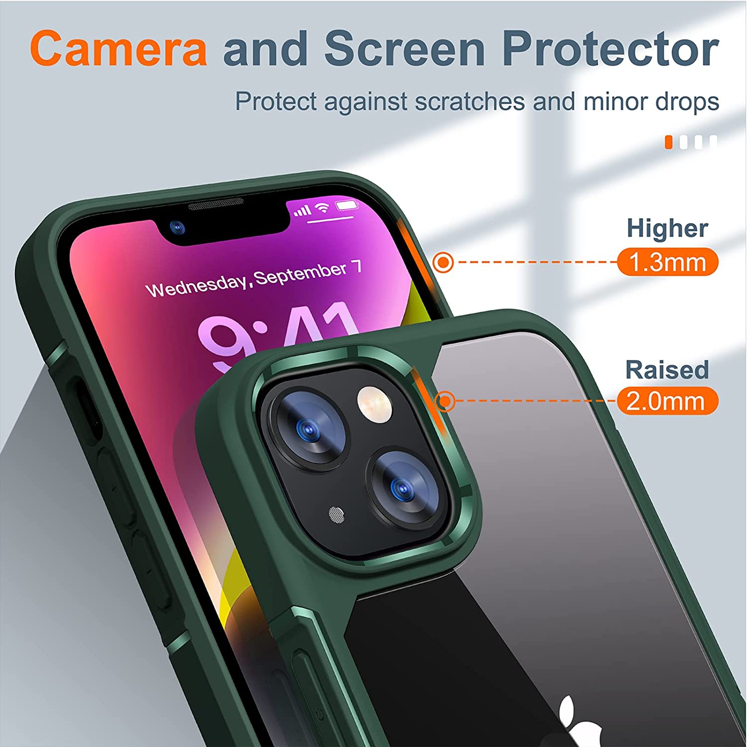 [5 in 1] Designed for iPhone 14 Case with 2 Pack Tempered Glass Screen Protector + 2 Pack Camera Lens Protector, [Military G