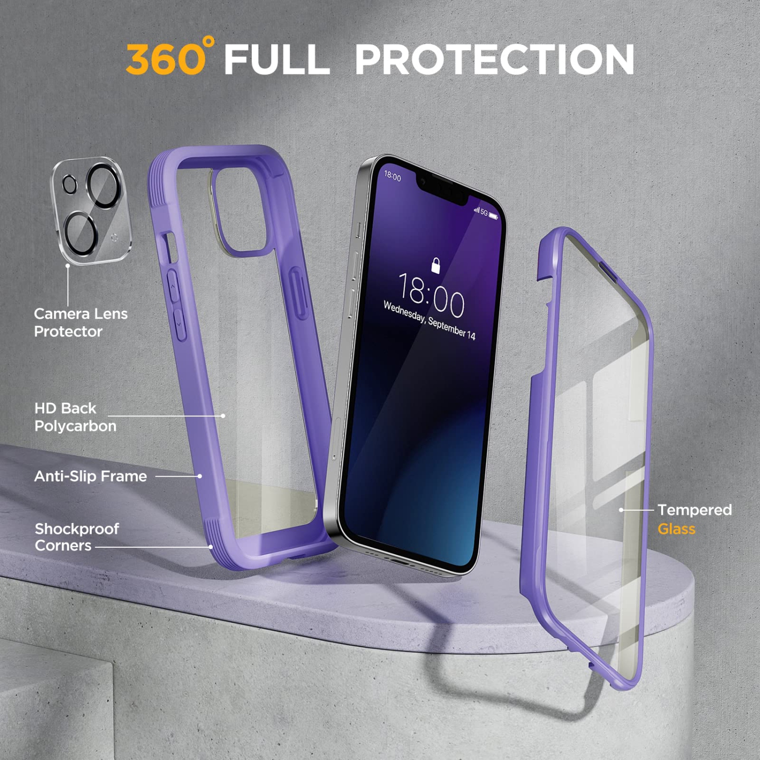 Miracase Full Body Protection Compatible with iPhone 14 Case 6.1"(2022), Built-in 9H Tempered Glass Screen Protector with 2