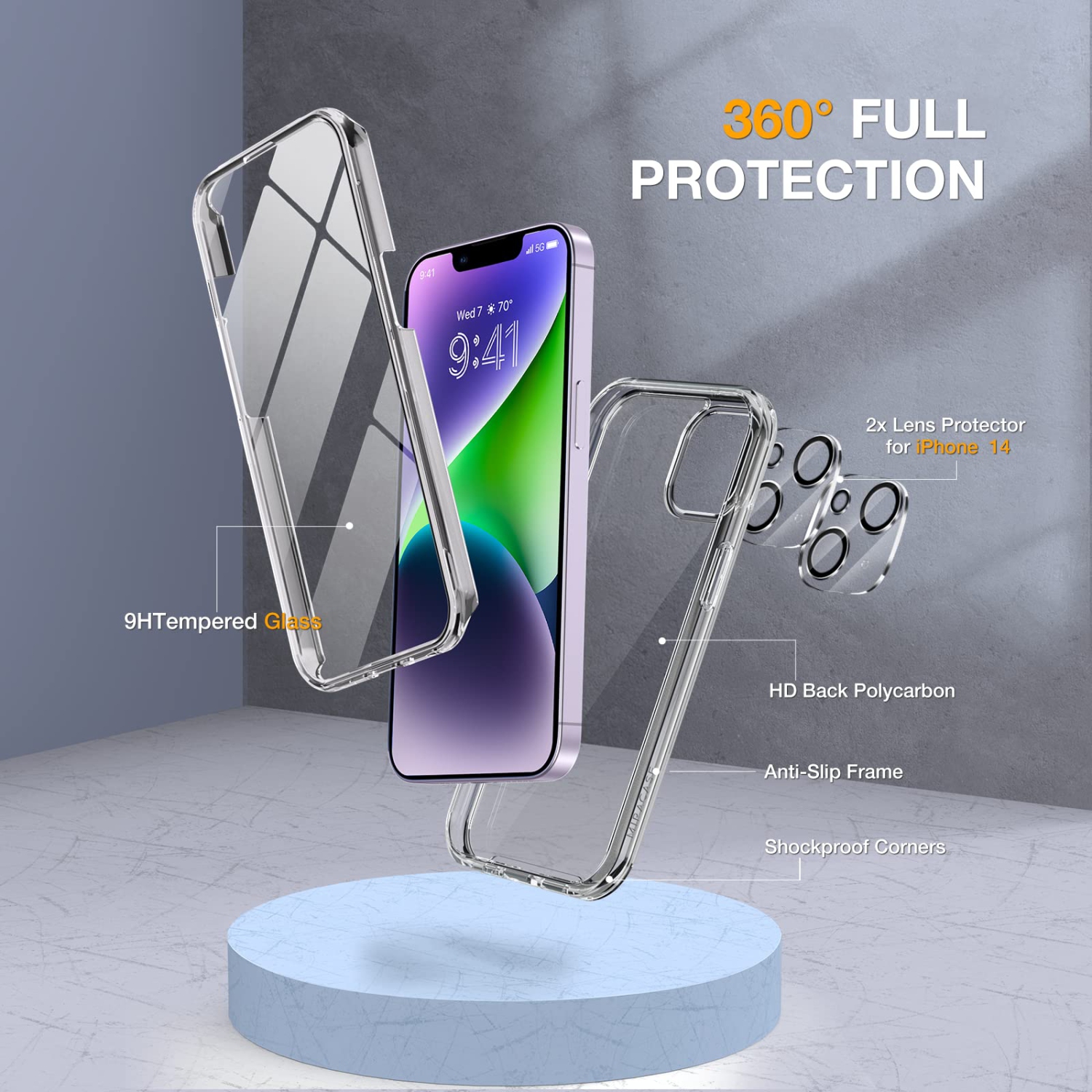 Miracase Full Body Protection Compatible with iPhone 14 Case 6.1"(2022), Built-in 9H Tempered Glass Screen Protector with 2