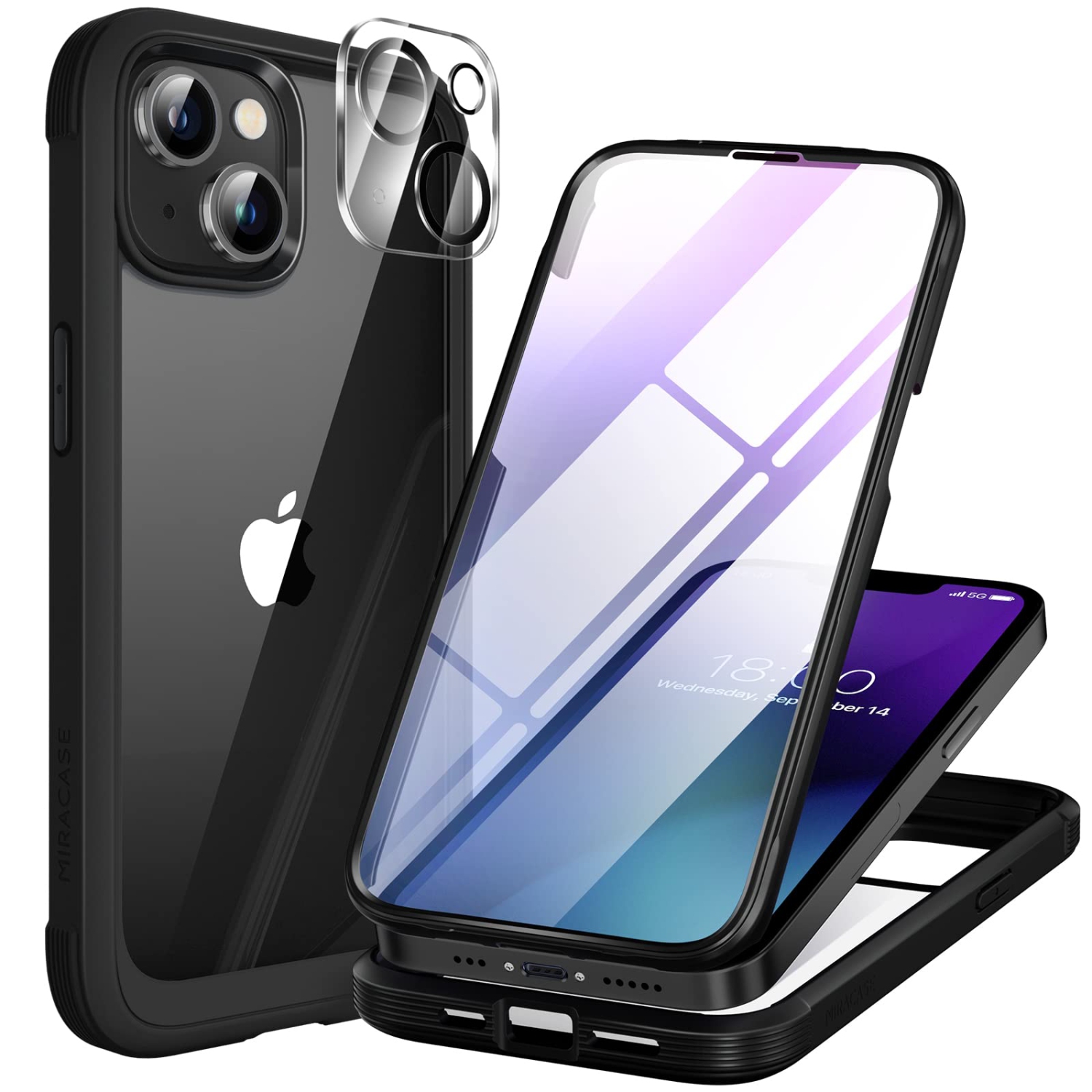 Miracase Full Body Protection Compatible with iPhone 14 Case 6.1"(2022), Built-in 9H Tempered Glass Screen Protector with 2