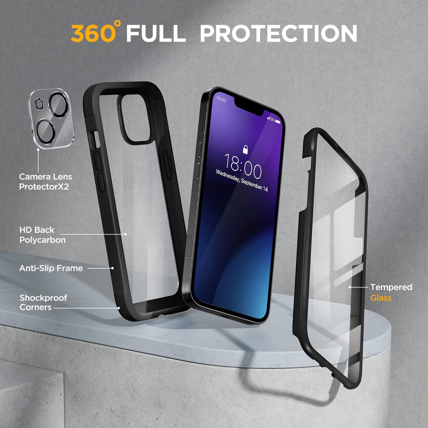 Miracase Full Body Protection Compatible with iPhone 14 Case 6.1"(2022), Built-in 9H Tempered Glass Screen Protector with 2