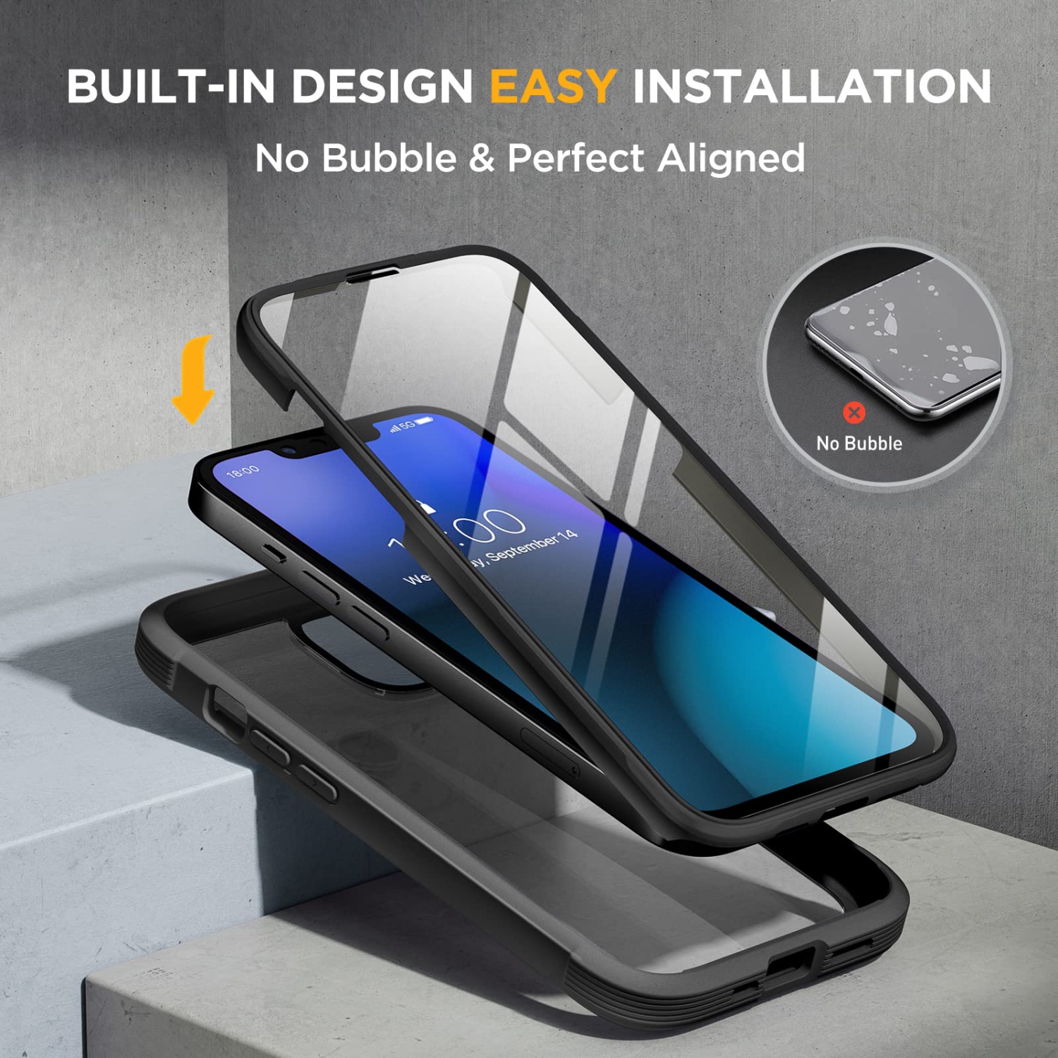 Miracase Full Body Protection Compatible with iPhone 14 Case 6.1"(2022), Built-in 9H Tempered Glass Screen Protector with 2