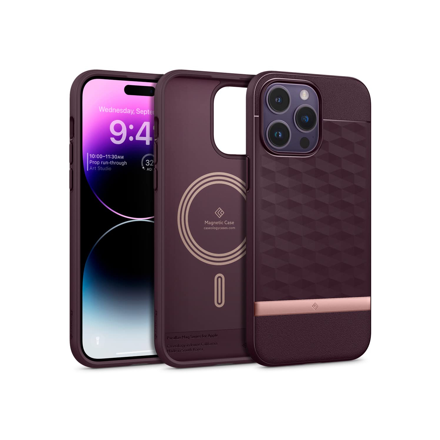 Caseology Parallax Mag Case [Built-in Magnet] Designed for Magsafe Compatible with iPhone 14 Pro Max Case 5G (2022) - Burgundy