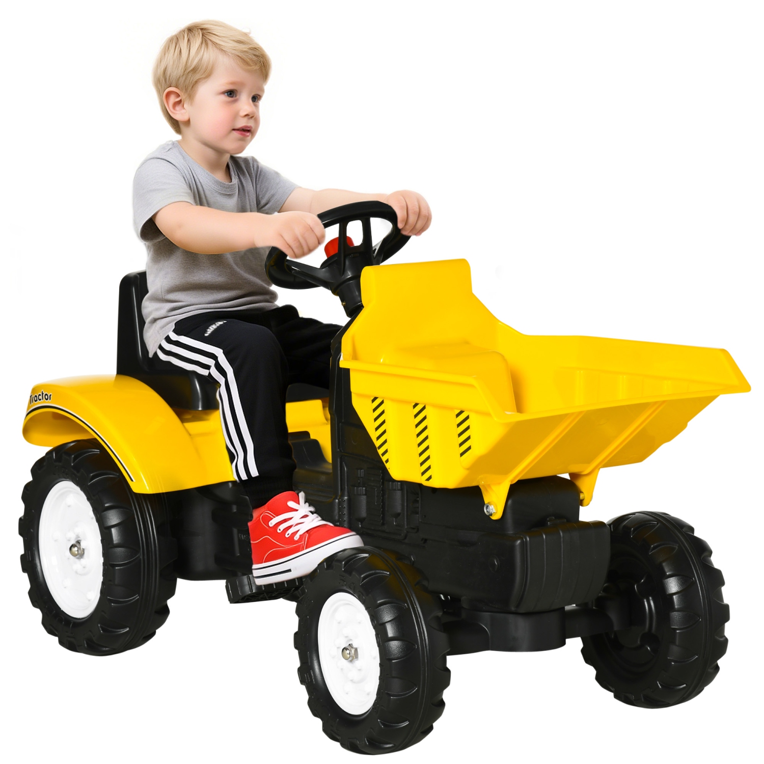 Aosom Ride on Excavator, Pedal Ride on Tractor Toy with Manual Control Bucket, Pretend Play Construction Car for Kids & Toddlers, 3-6 Years Old,