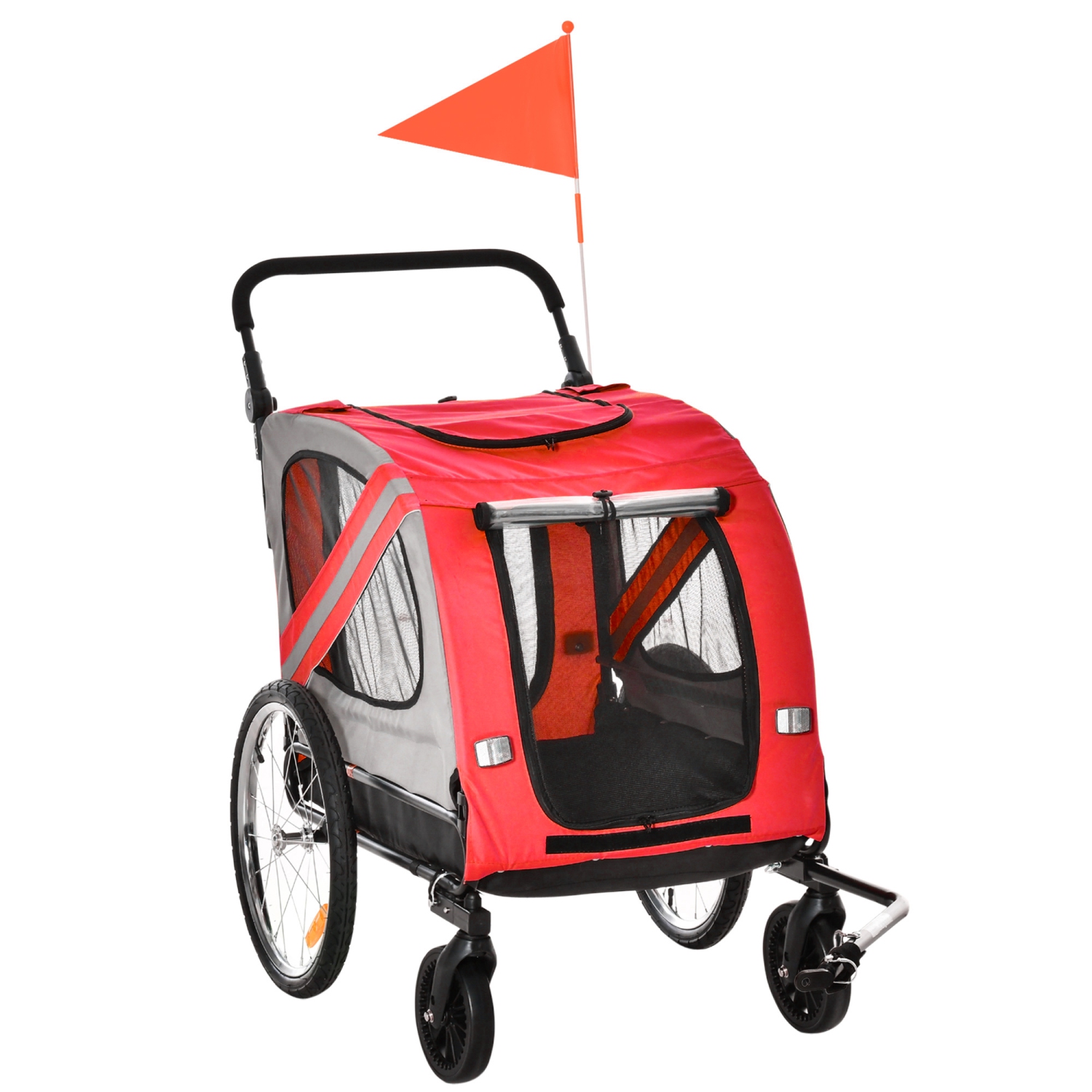 Aosom Dog Bike Trailer, 2-in-1 Dog Wagon Pet Stroller for Travel with Universal Wheel Reflectors Flag, for Small and Medium Dogs, Red