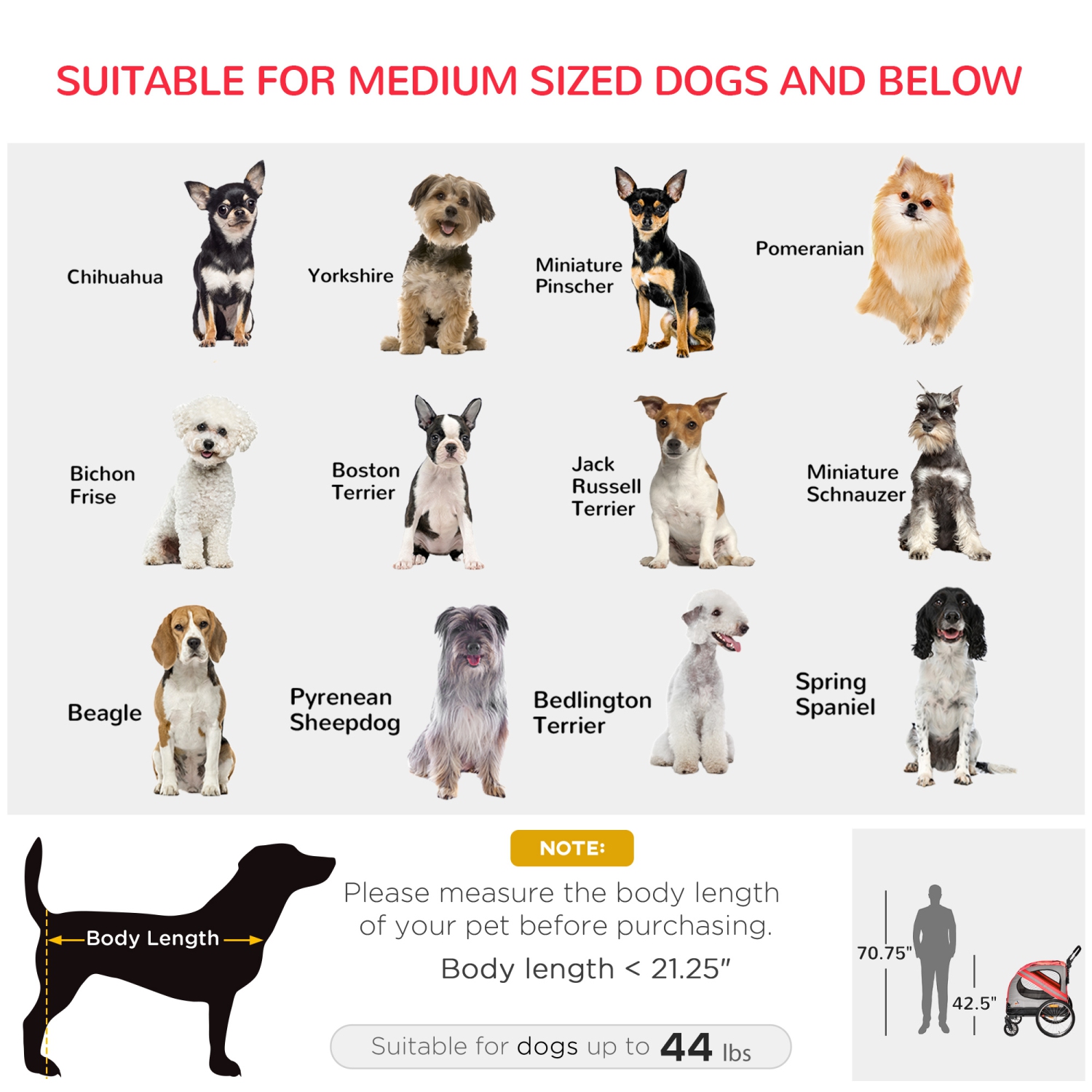 Remorque à vélo pour chiens Aosom, poussette pour chiens 2-en-1 pour les voyages avec réflecteurs universels pour roues, pour chiens de petite et de