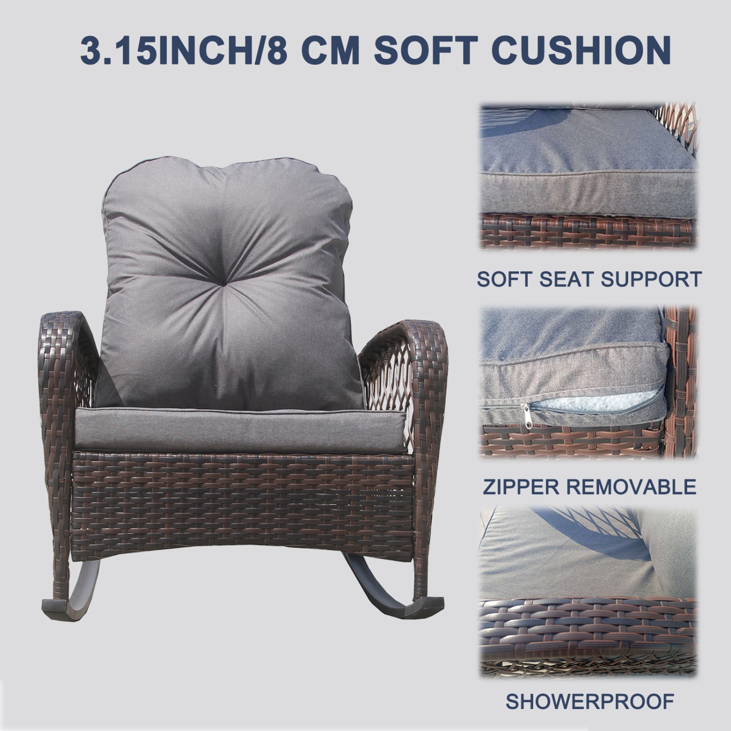 Chaise berçante de patio en rotin de meubles de jardin meubles de patio défaxer extérieur en osier avec coussin gris