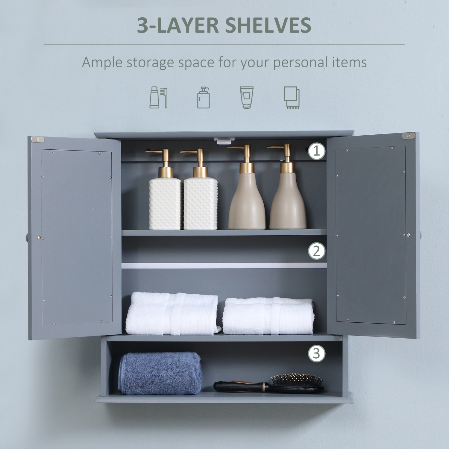 kleankin Medicine Cabinet, Wall-Mounted Bathroom Mirror Cabinet with Double Doors, Open Shelf, and Adjustable Shelf, Modern Bathroom Wall Cabinet,