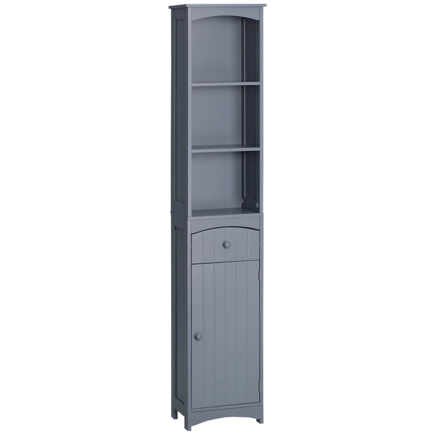HOMCOM – Armoire de rangement pour salle de bain, grande tour à linge, 3 tablettes, tiroir et porte, gris