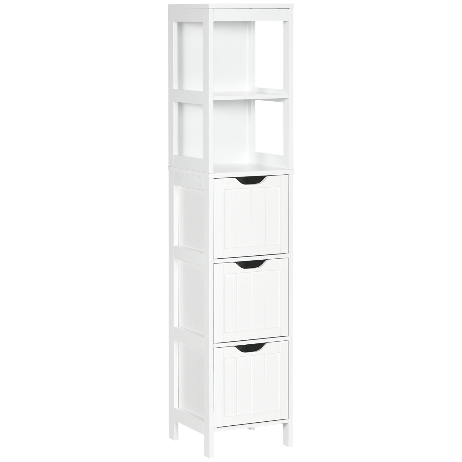 Armoire étroite pour salle de bain Kleankin avec 3 tiroirs et 2 tablettes, grande tour en lin autonome pour maquette, blanc