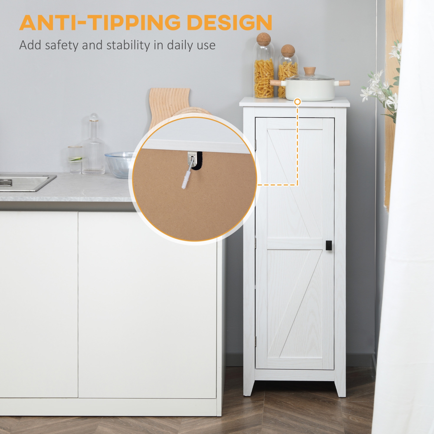 HOMCOM 48" Kitchen Pantry Cabinet, Freestanding Farmhouse Kitchen Storage Cabinet with Barn Door and Adjustable Shelves, White