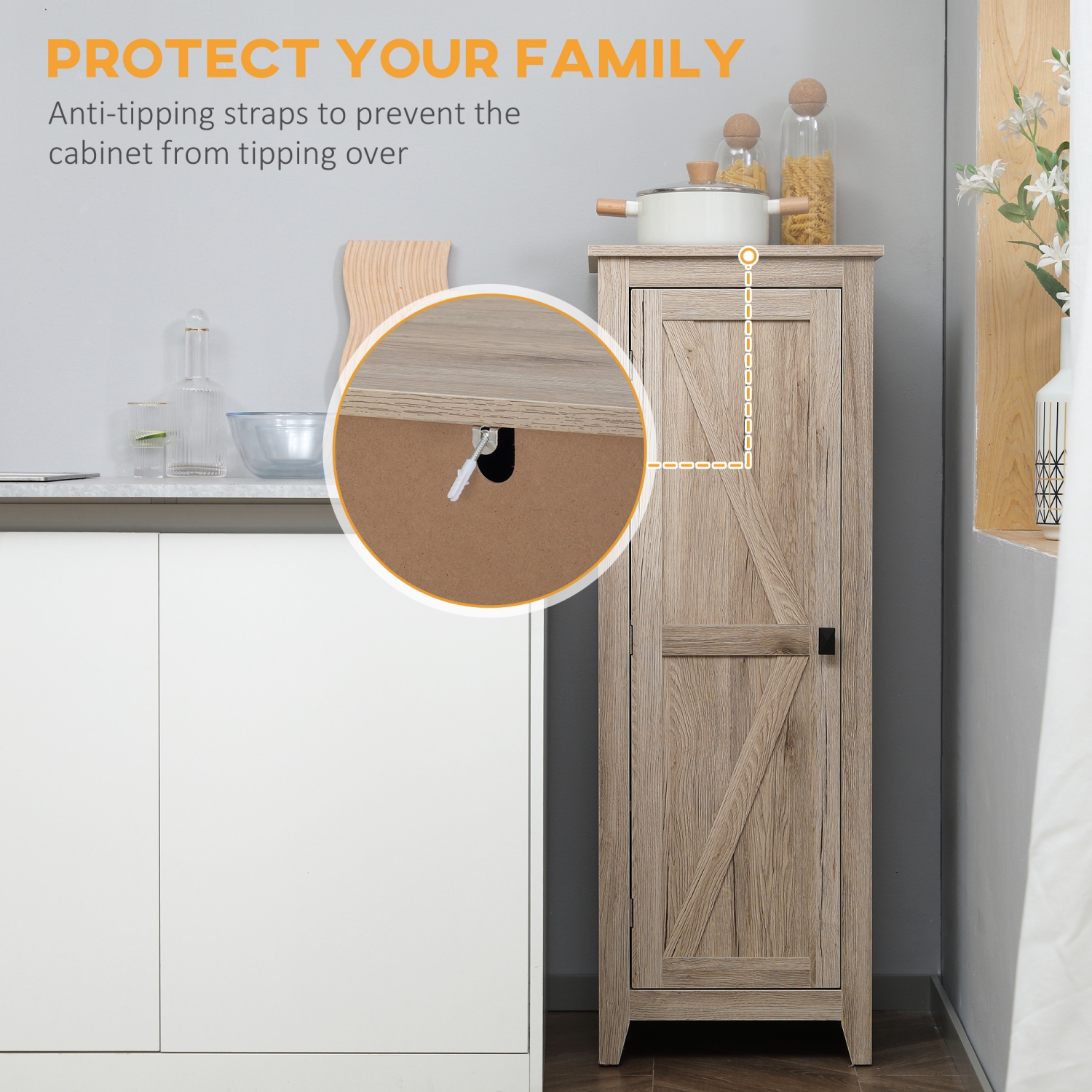 HOMCOM – Armoire garde-manger de 48 po, armoire de cuisine autonome Farmhouse avec porte de grange et tablettes réglables, naturel