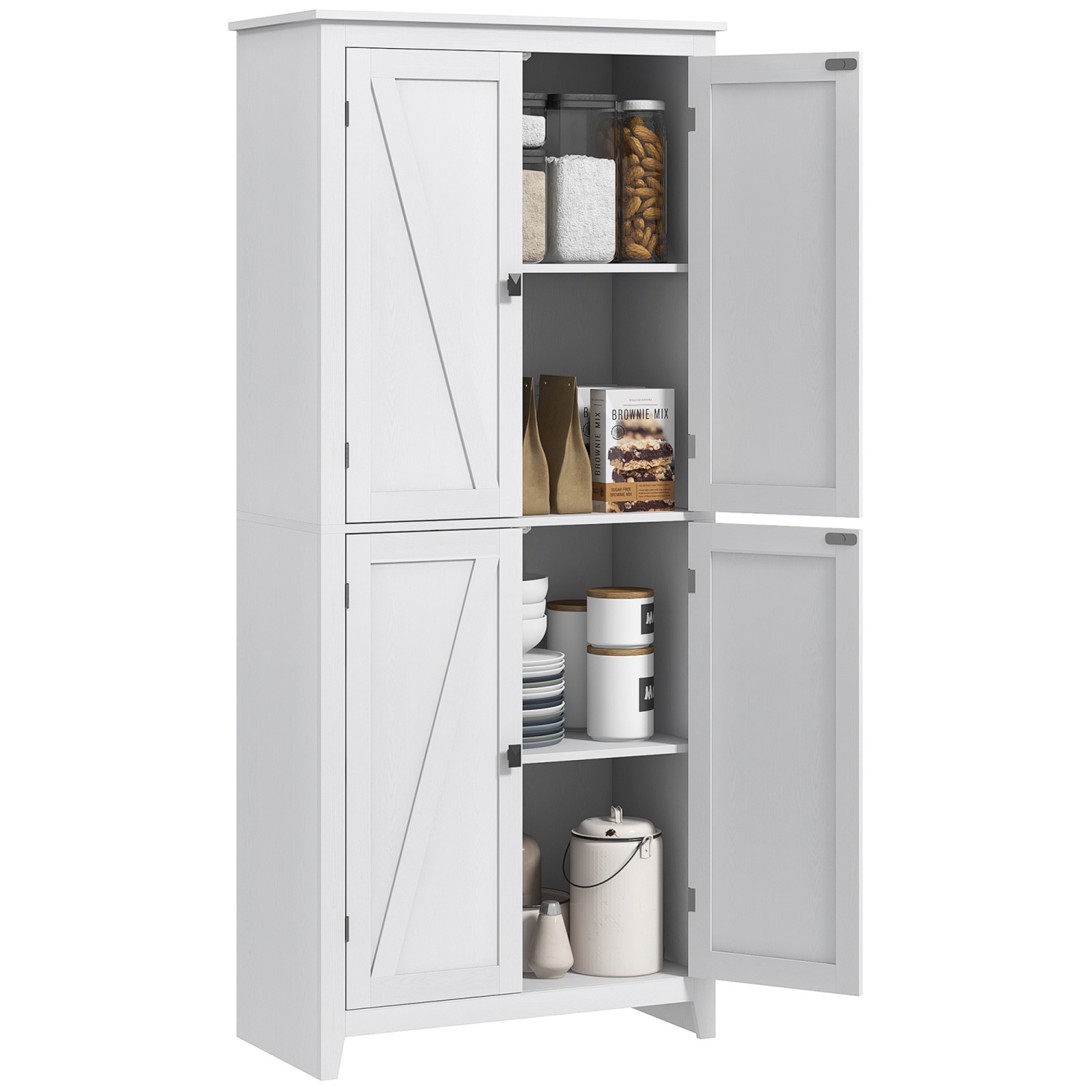 HOMCOM – Armoire garde-manger de cuisine Farmhouse de 72&nbsp;po, armoire de rangement avec 4 portes de grange et tablettes réglables, blanc