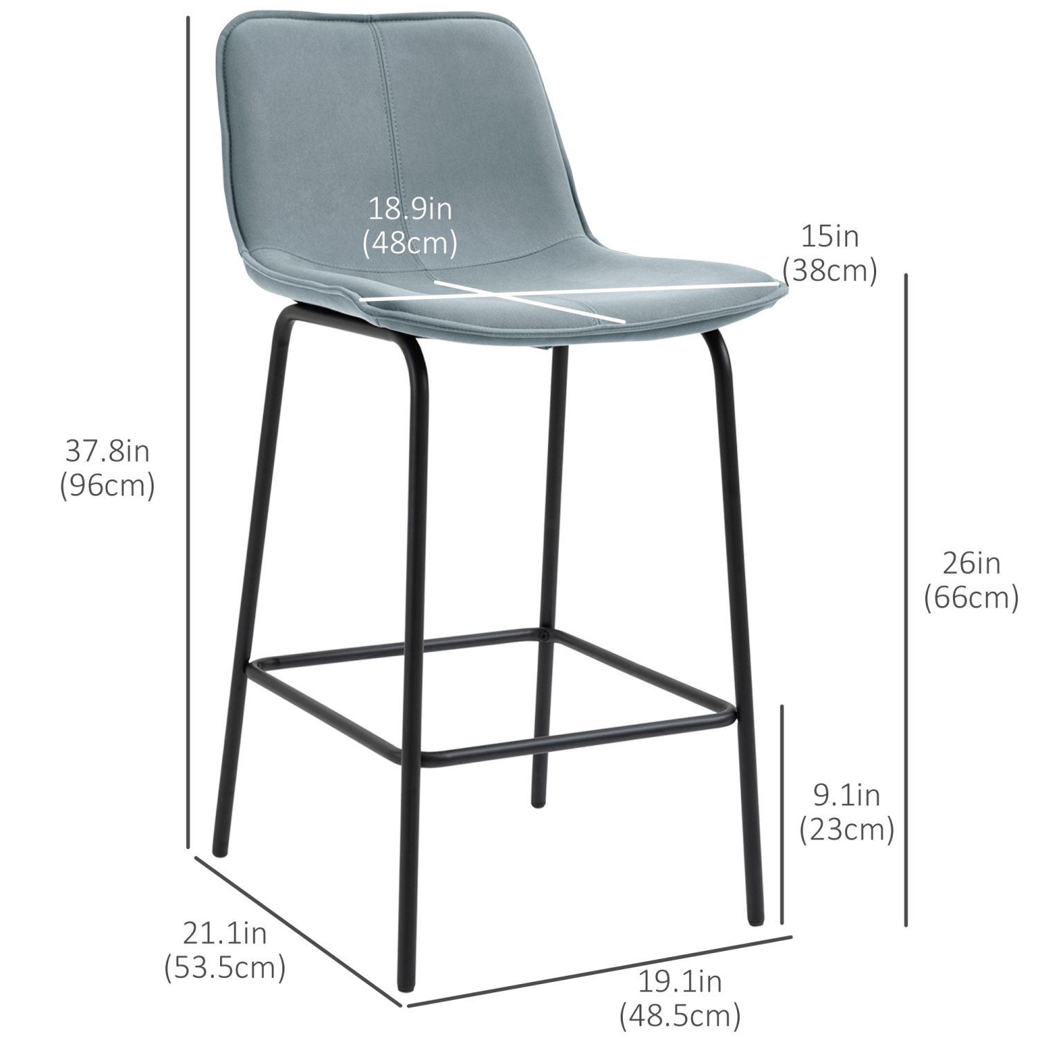 Ensemble de 2 tabourets de bar HOMCOM, chaises de bar rembourrées à hauteur de comptoir, tabourets de cuisine 26&nbsp;po avec pattes en acier pour la