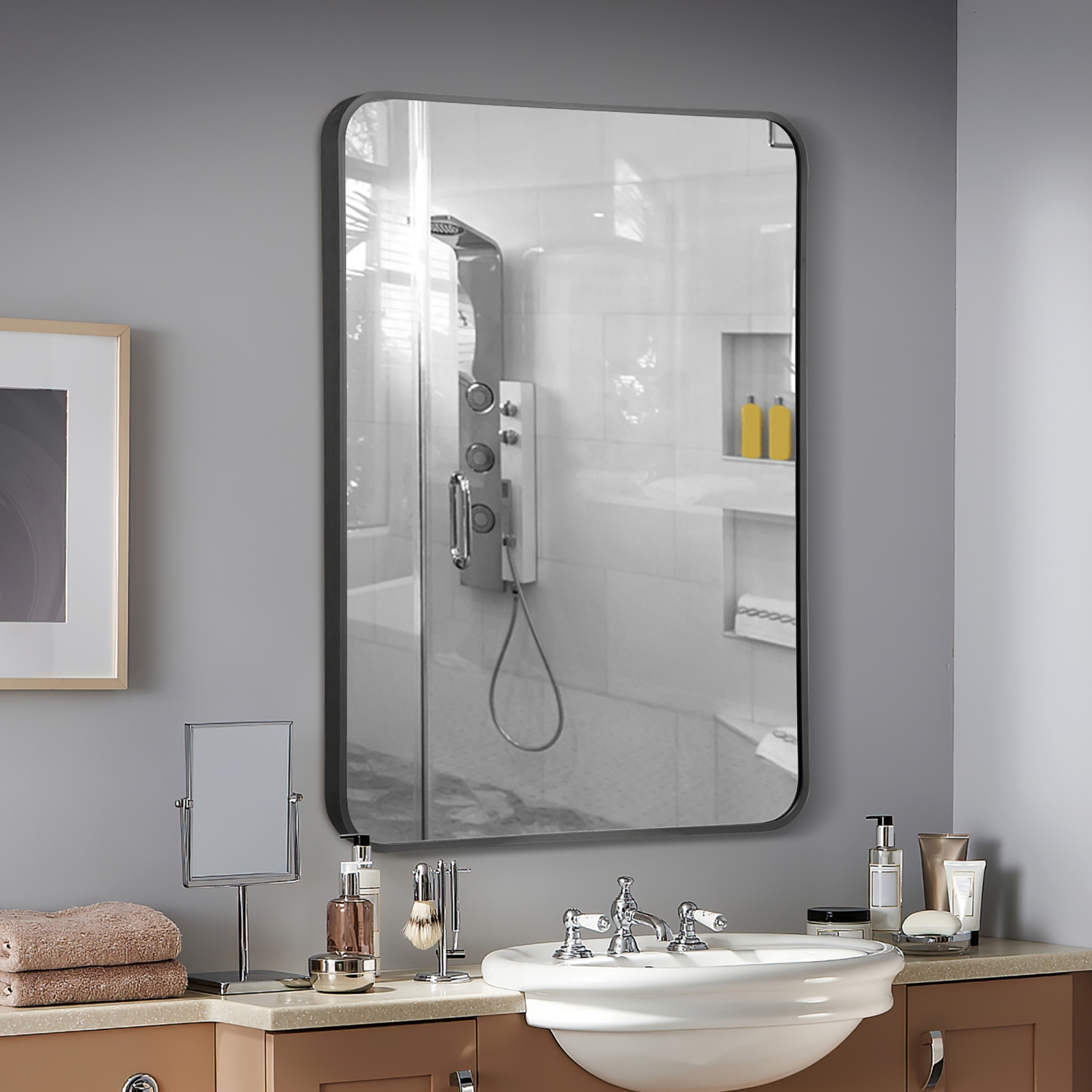 Costway 22"x 30"Bathroom Wall Mounted Mirror Aluminum Alloy Frame Decor