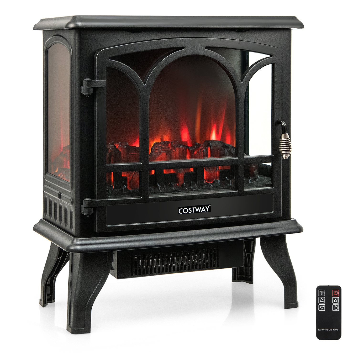 Costway 23" Freestanding Electric Fireplace Heater Stove W/ Realistic Flame Effect 1400W