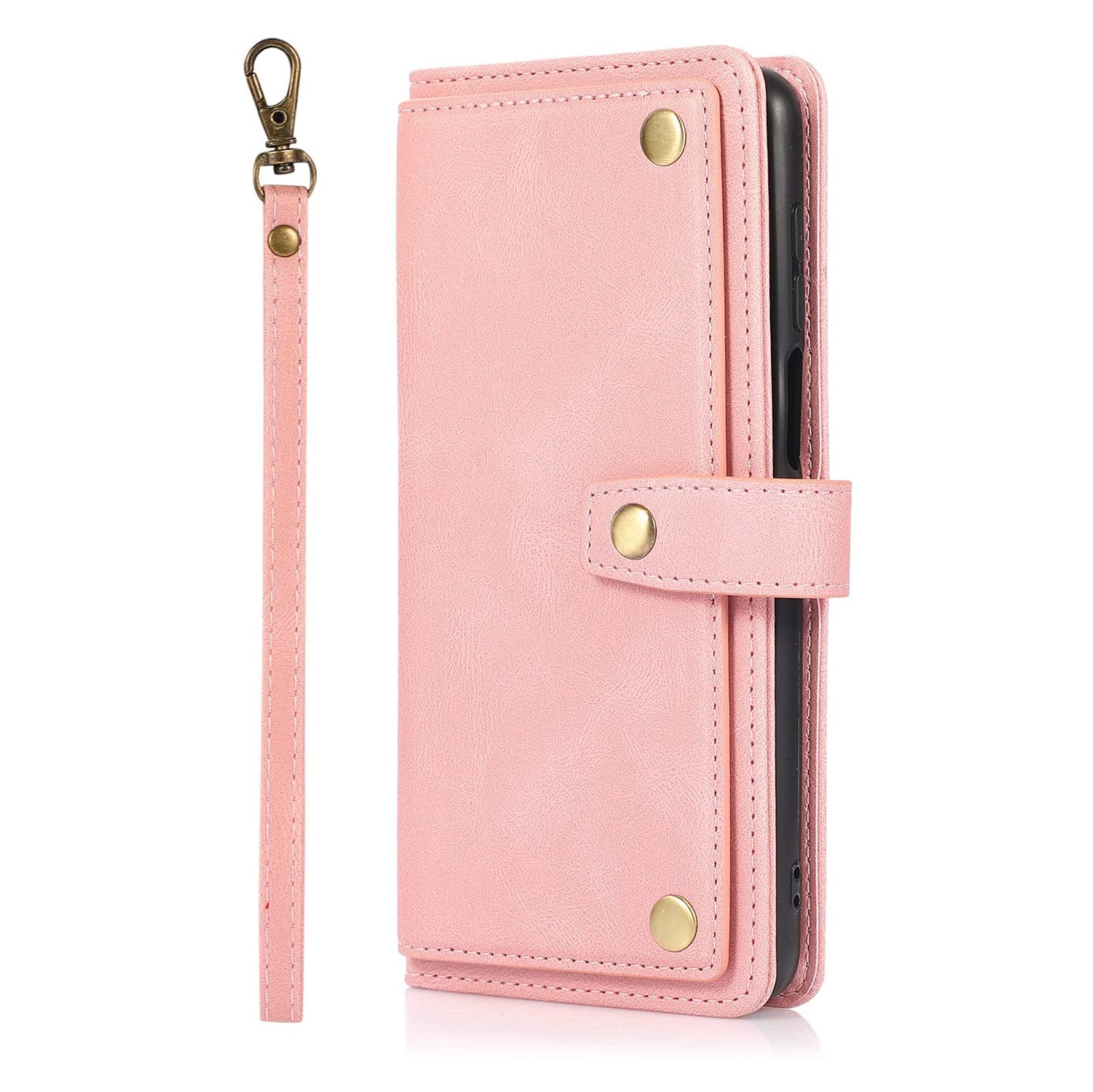 Loris & Case Retro Flip Wallet Case with 9 Card Slots Kickstand PU Leather Folio Wrist Strap Purse Phone Cover for iPhone 14 PLUS - Pink