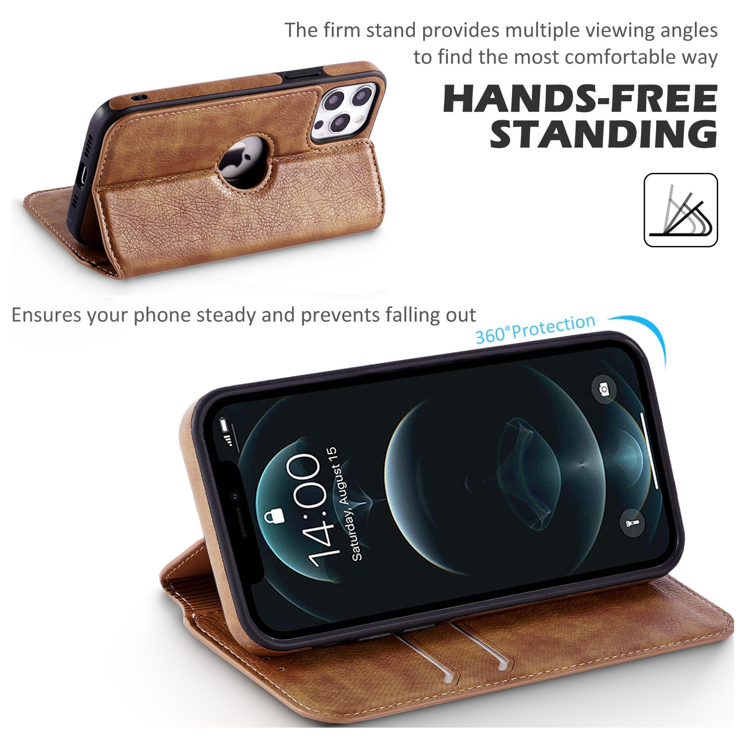 PETERSON Étui portefeuille pour iPhone 12 et 12 Pro cuir synthétique de qualité supérieure à rabat avec porte-cartes - Blocage RFID - Coque