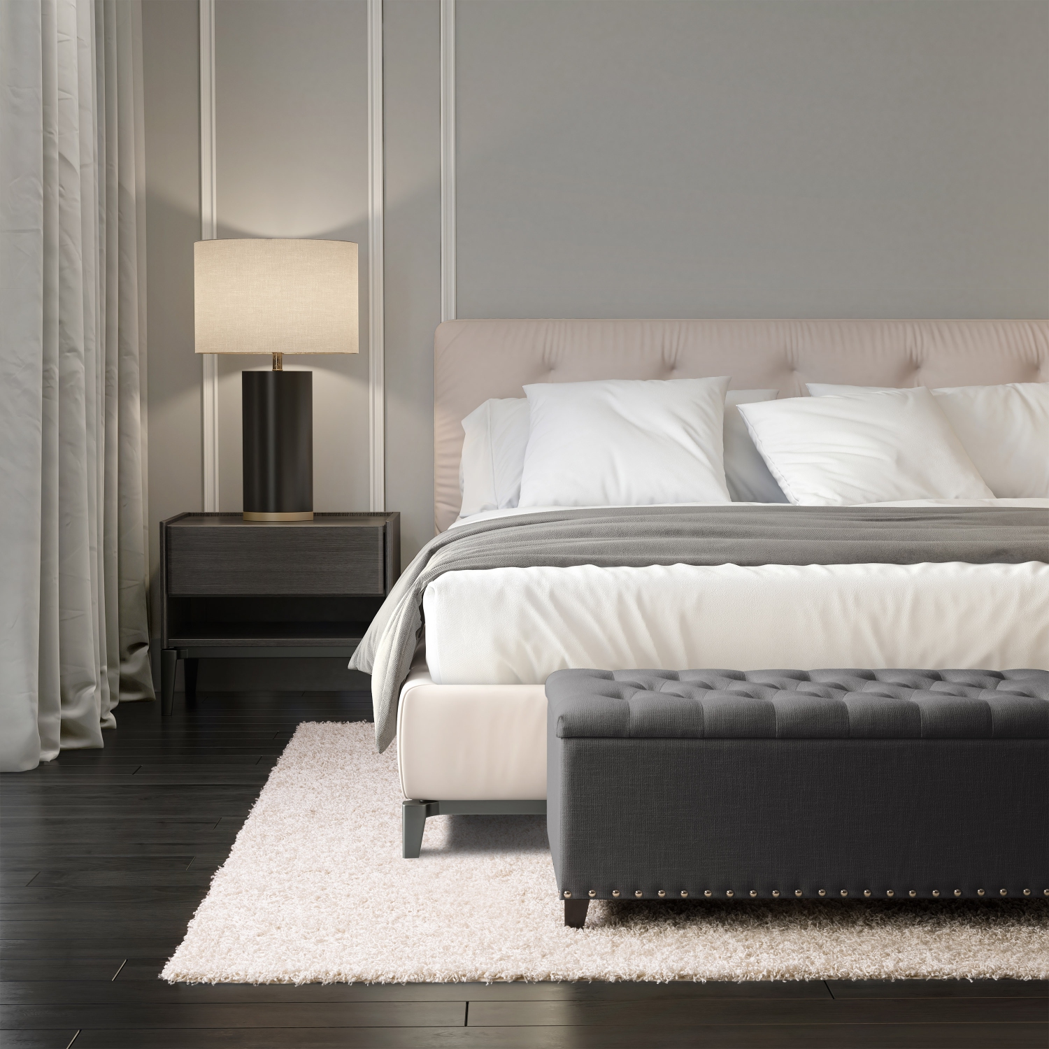 Pouf de stockage en tissu rembourré Boston