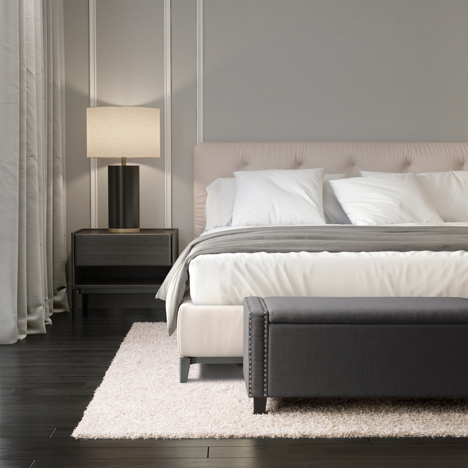 CorLiving LBT-642-O Boston Dark Grey Storage Fabric Ottoman