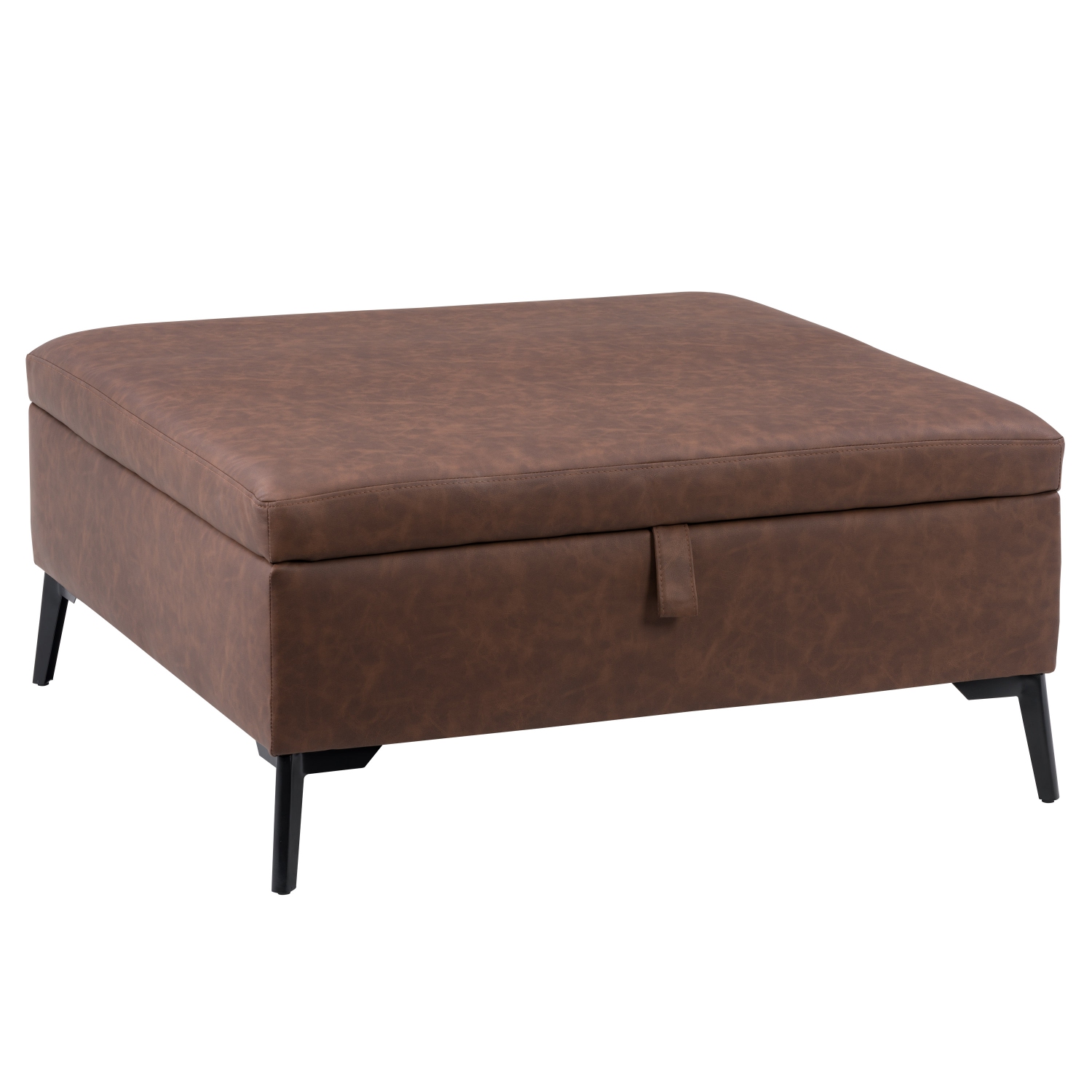 Pouf de rangement carré Linden, brun foncé