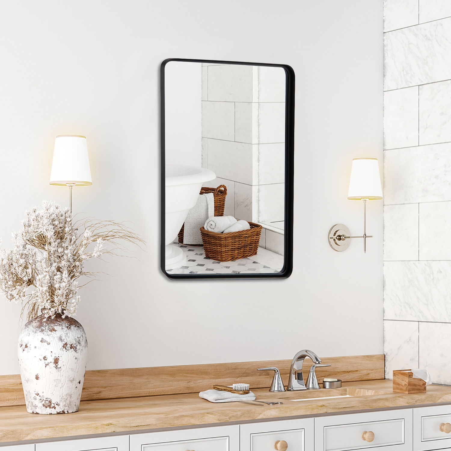 Costway 36"X24" Wall Mount Bathroom Mirror Rectangular Vanity Mirror Vertical Horizontal