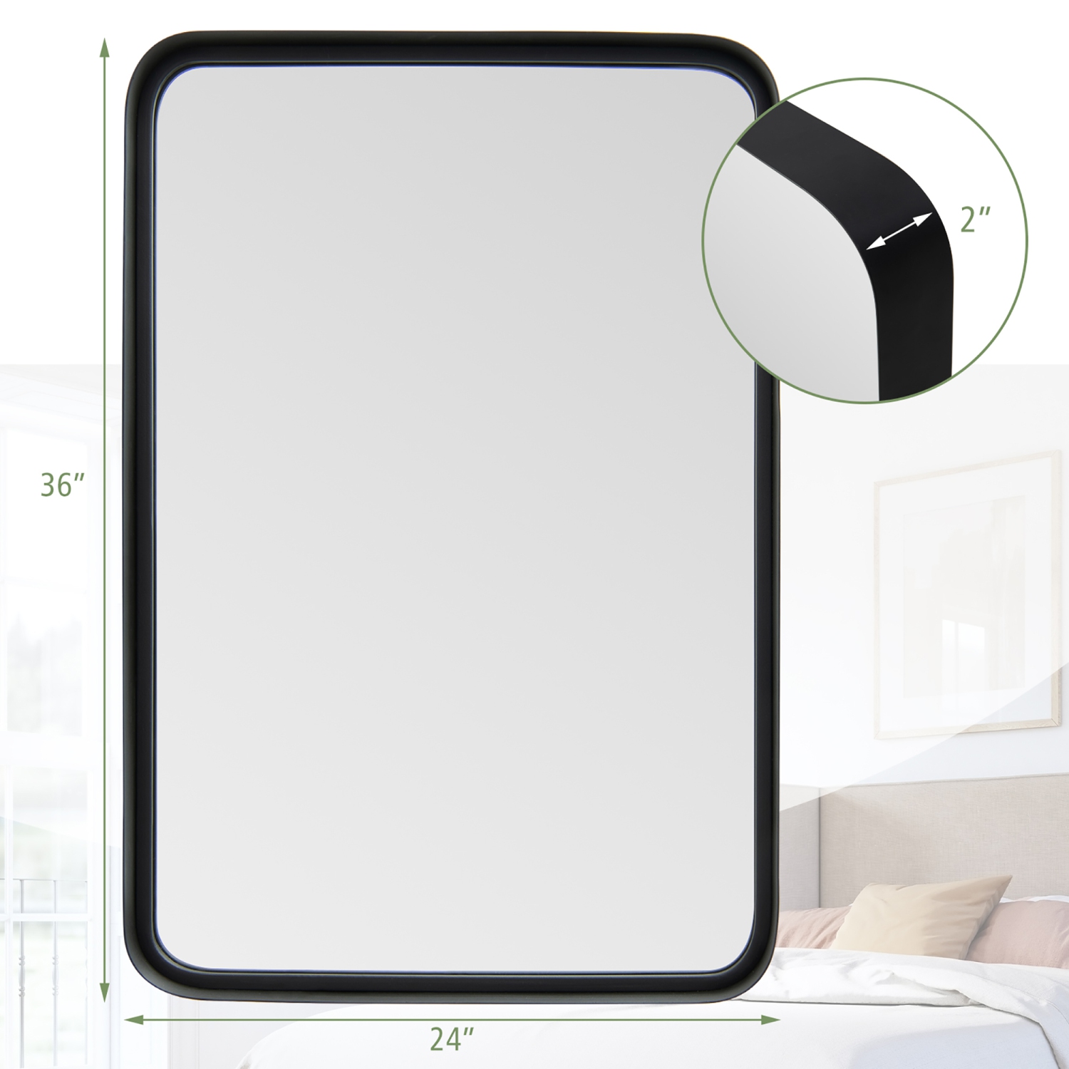 Costway 36"X24" Wall Mount Bathroom Mirror Rectangular Vanity Mirror Vertical Horizontal