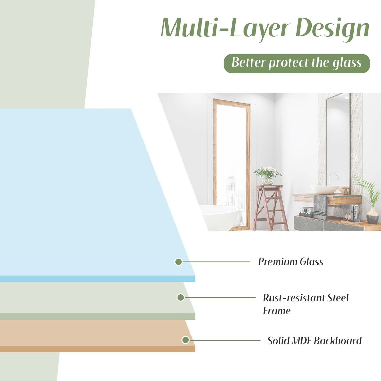 Costway 36"X24" Wall Mount Bathroom Mirror Rectangular Vanity Mirror Vertical Horizontal