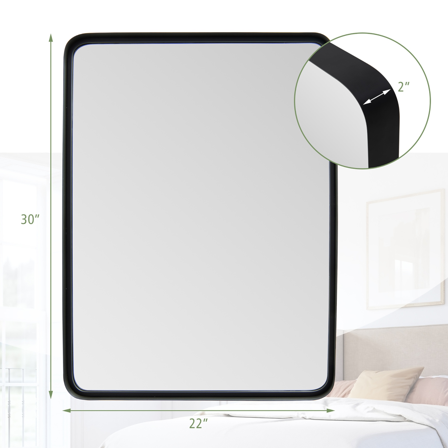 Costway 30"X22"Wall Mount Bathroom Mirror Rectangular Vanity Mirror Vertical Horizontal