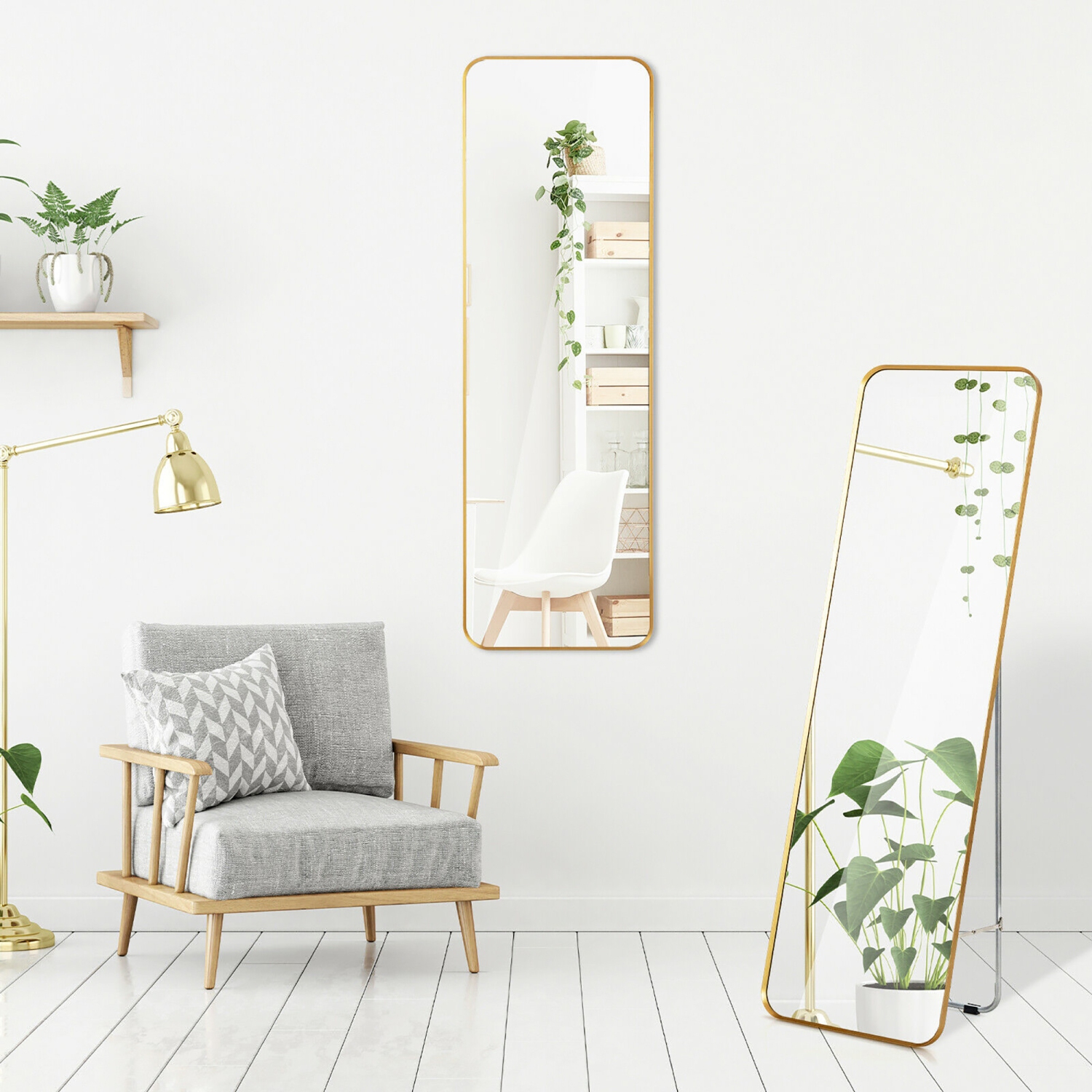 Miroir mural pleine longueur suspendu avec miroir autonome de Costway