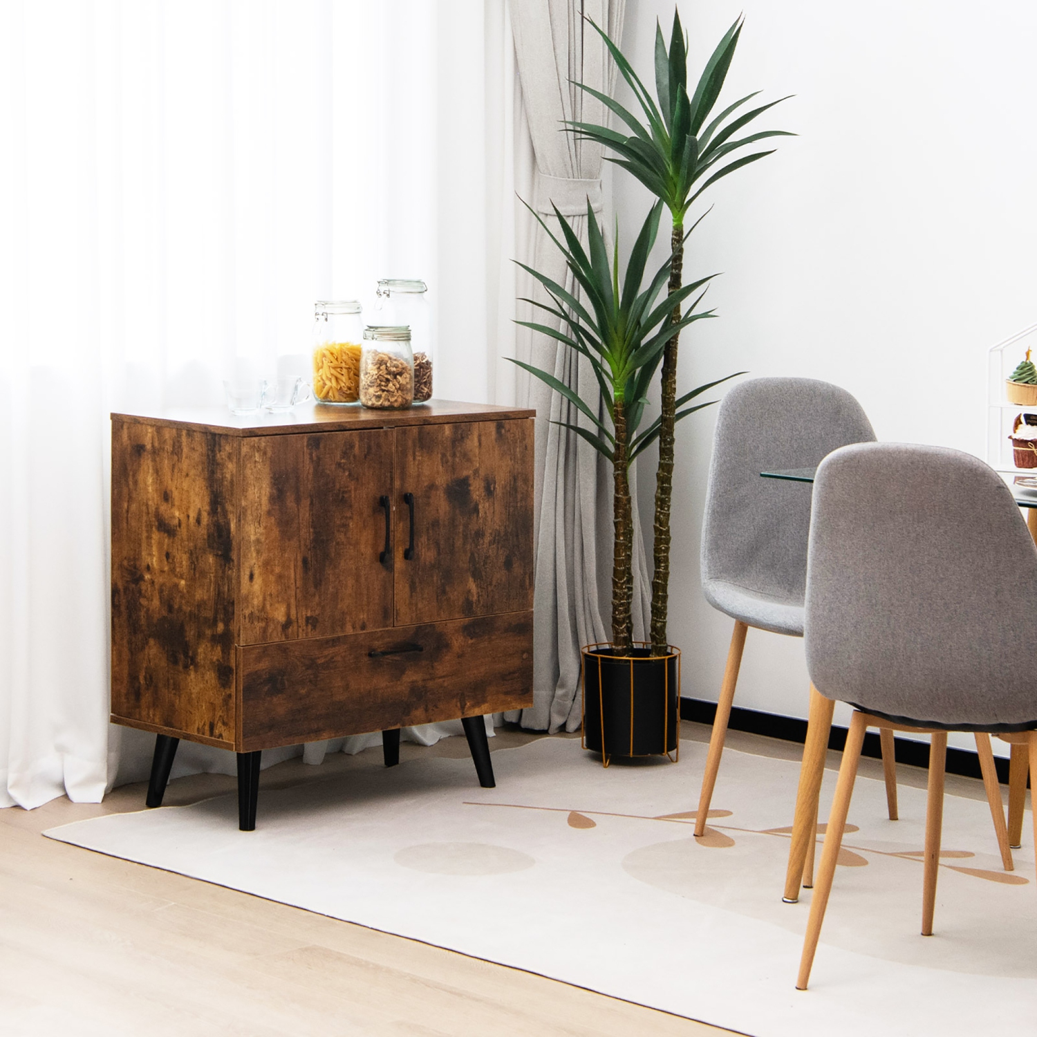 Costway Mid Century Storage Cabinet Accent Buffet Sideboard Entryway Kitchen White\Brown