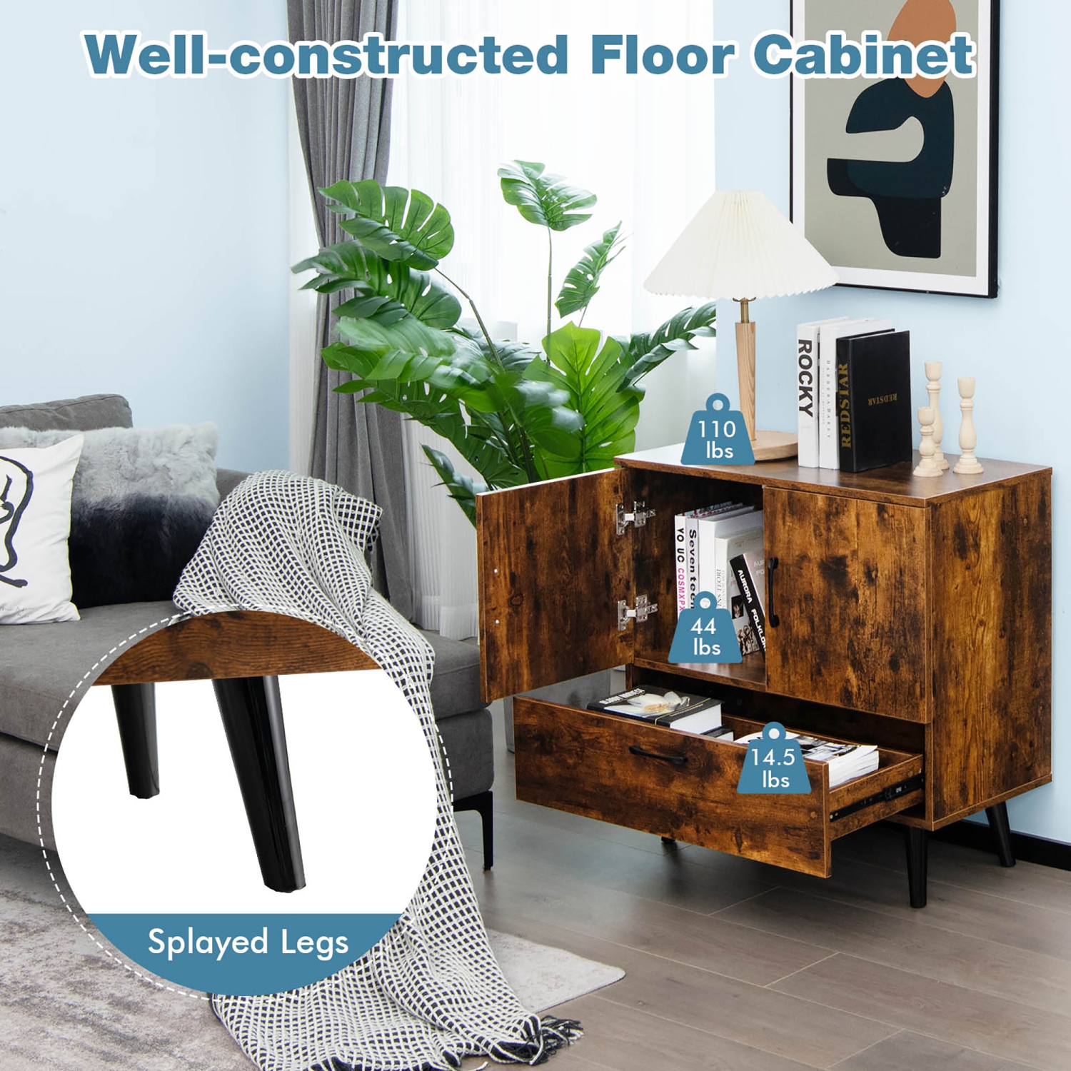 Costway Mid Century Storage Cabinet Accent Buffet Sideboard Entryway Kitchen White\Brown