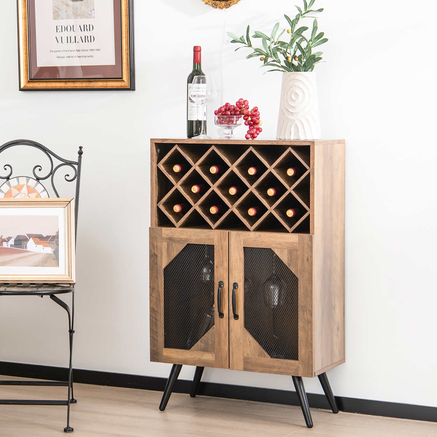 Costway 2-Door Kitchen Storage Bar Cabinet Buffet Sideboard w/ Wine Rack & Glass Holder