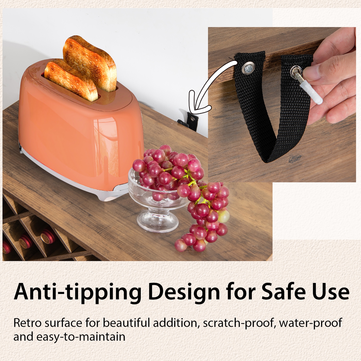 Costway 2-Door Kitchen Storage Bar Cabinet Buffet Sideboard w/ Wine Rack & Glass Holder